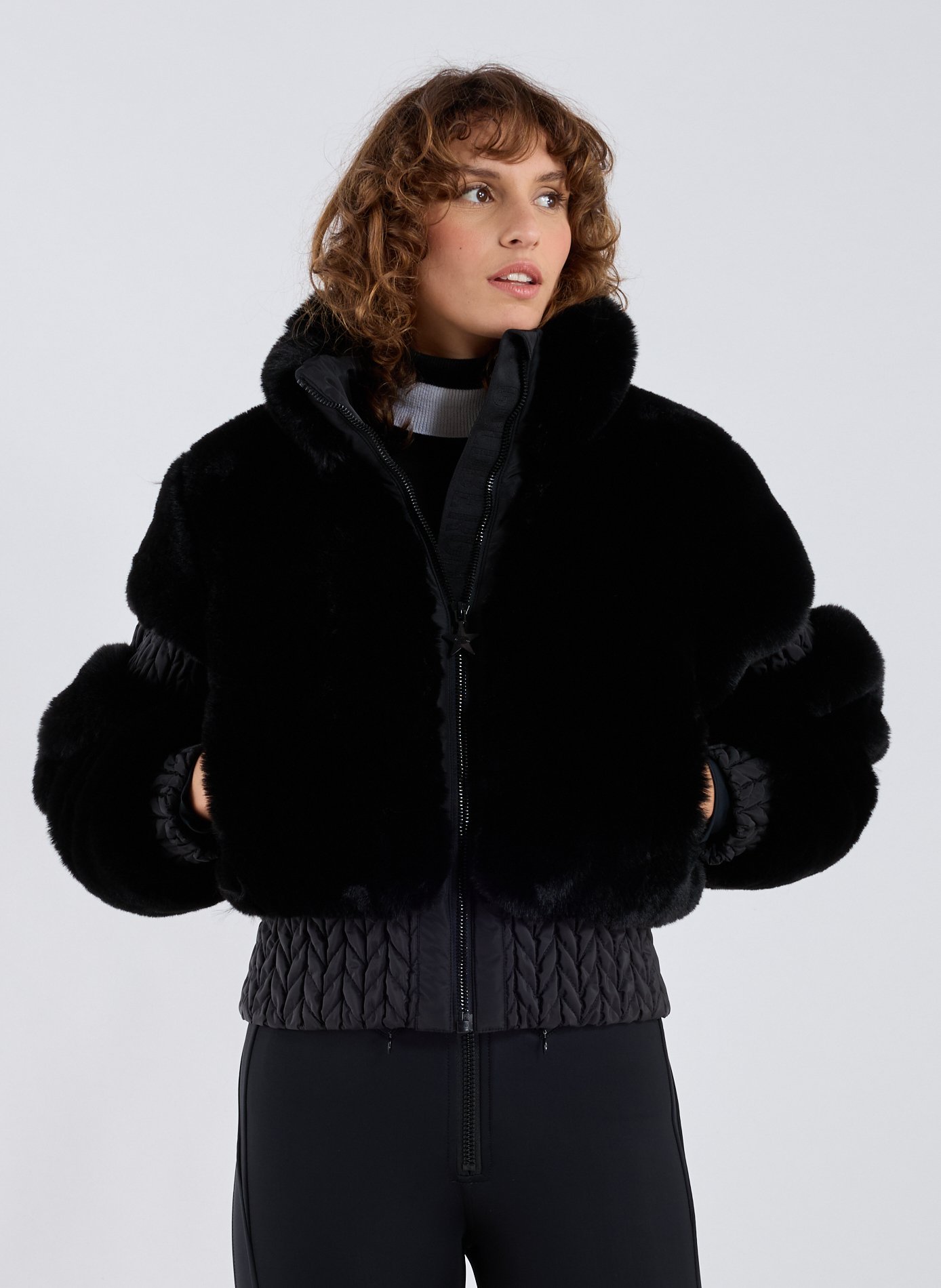 GOLDBERGH Jacket with faux fur high collar Black