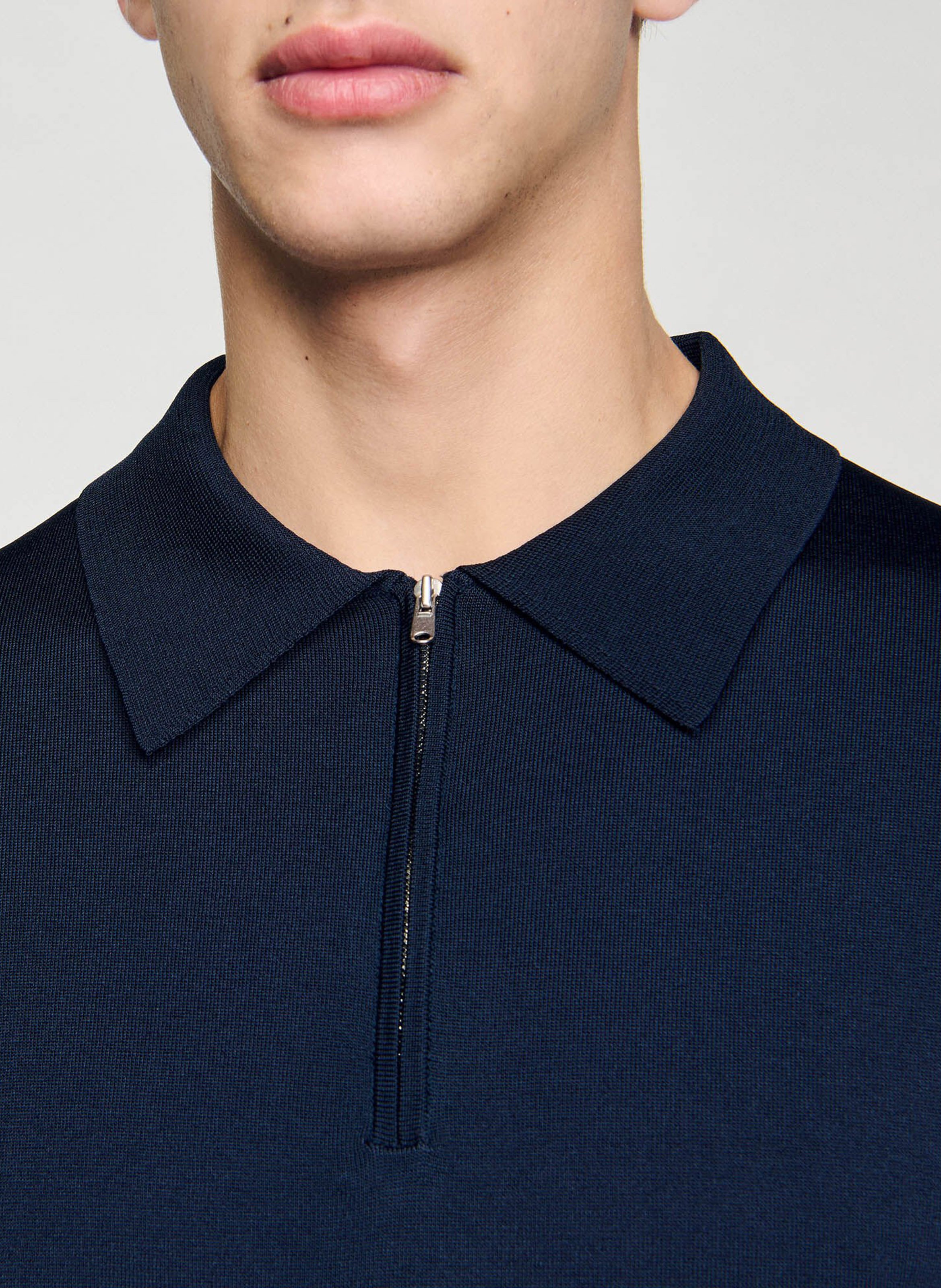 T-shirt manches courtes à col polo zippé SANDRO Bleu