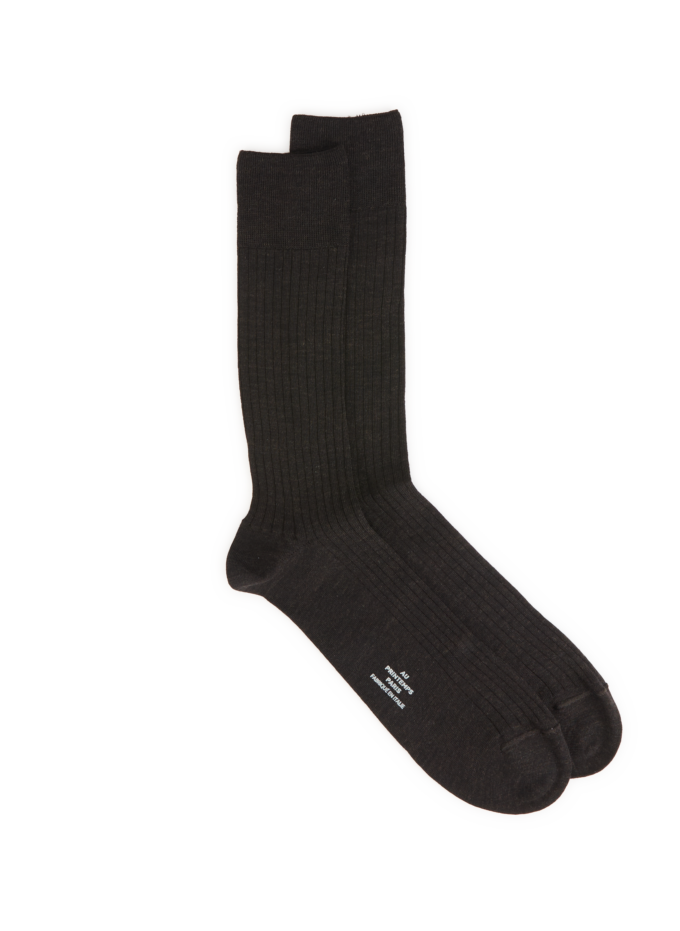 AU PRINTEMPS PARIS Chaussettes hautes côtelées en laine mérinos mélangée Marron