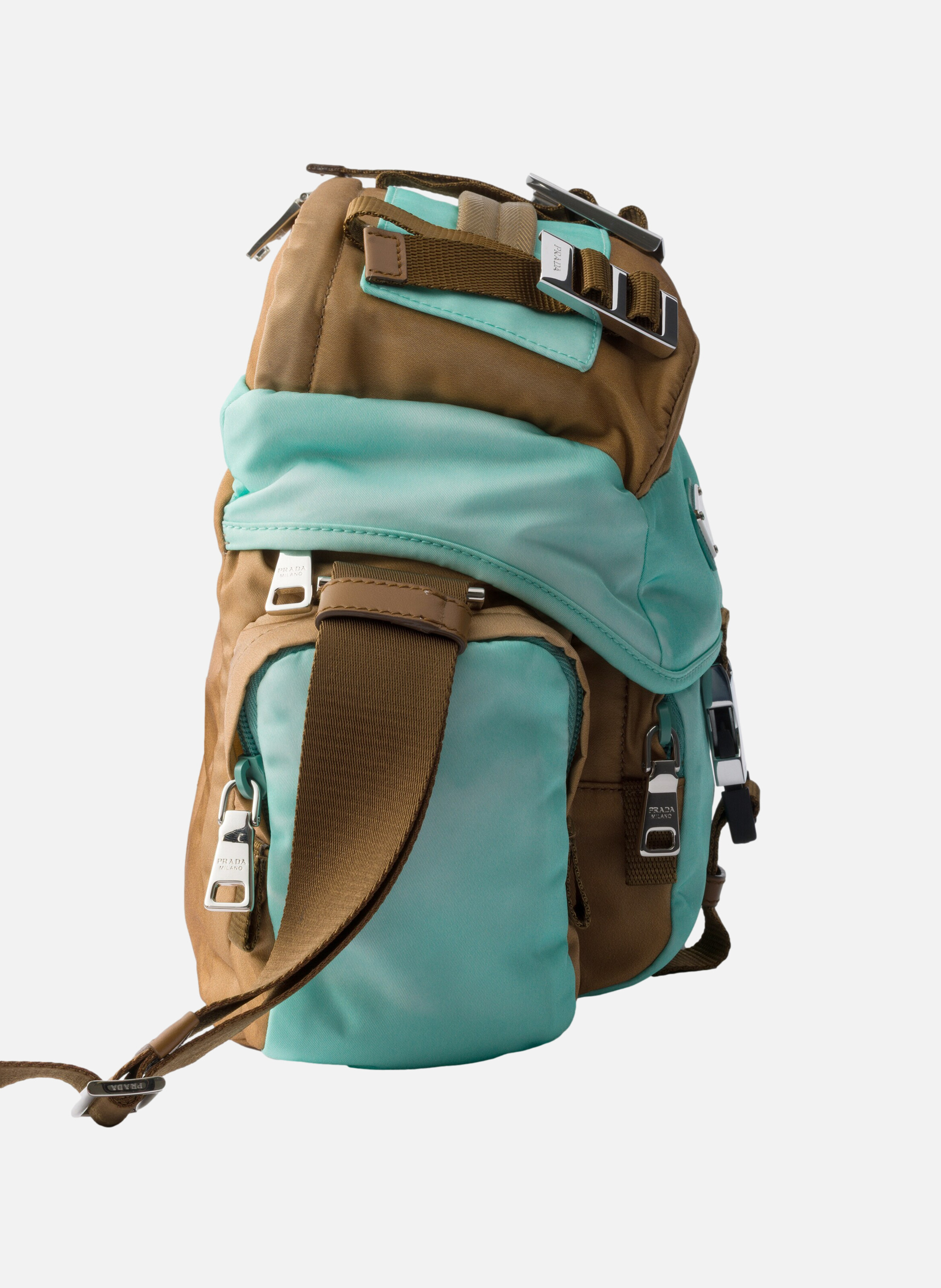 Sac porté épaule en cuir et re-nylon vieilli PRADA Marron