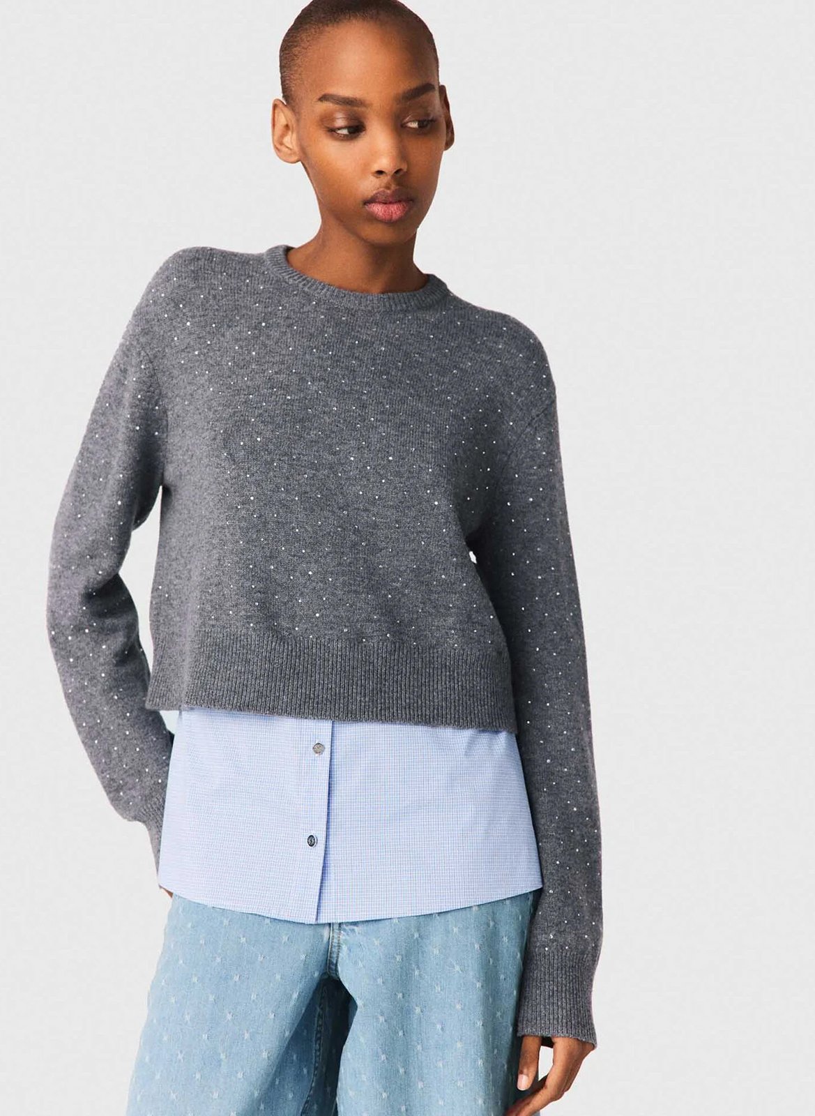 Pull droit 3-en-1 en laine mélangée MAJE Gris