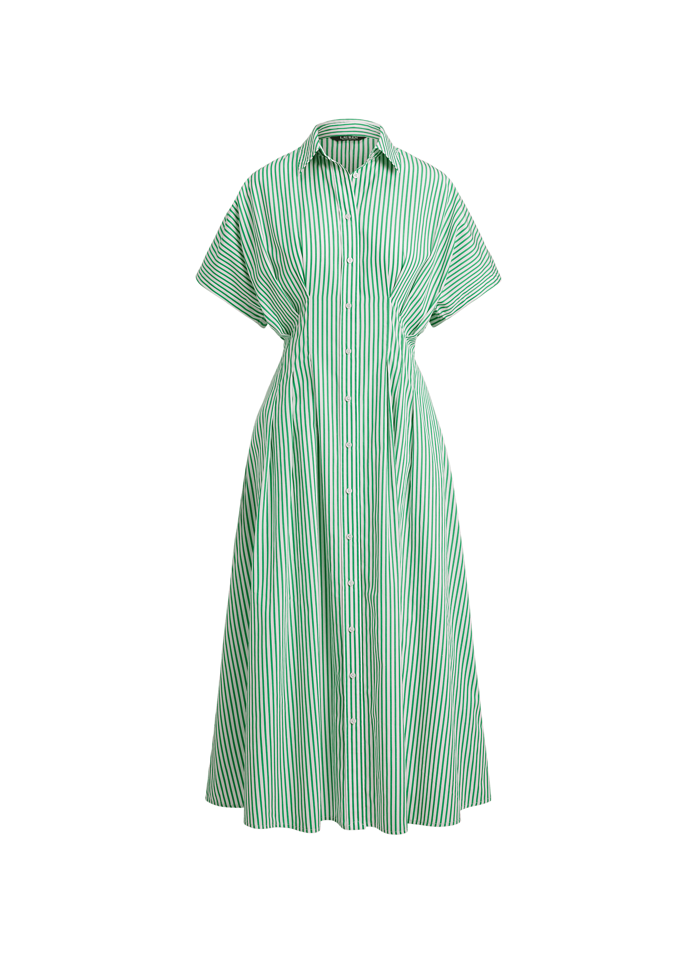 Robe évasée à rayures en coton LAUREN Vert