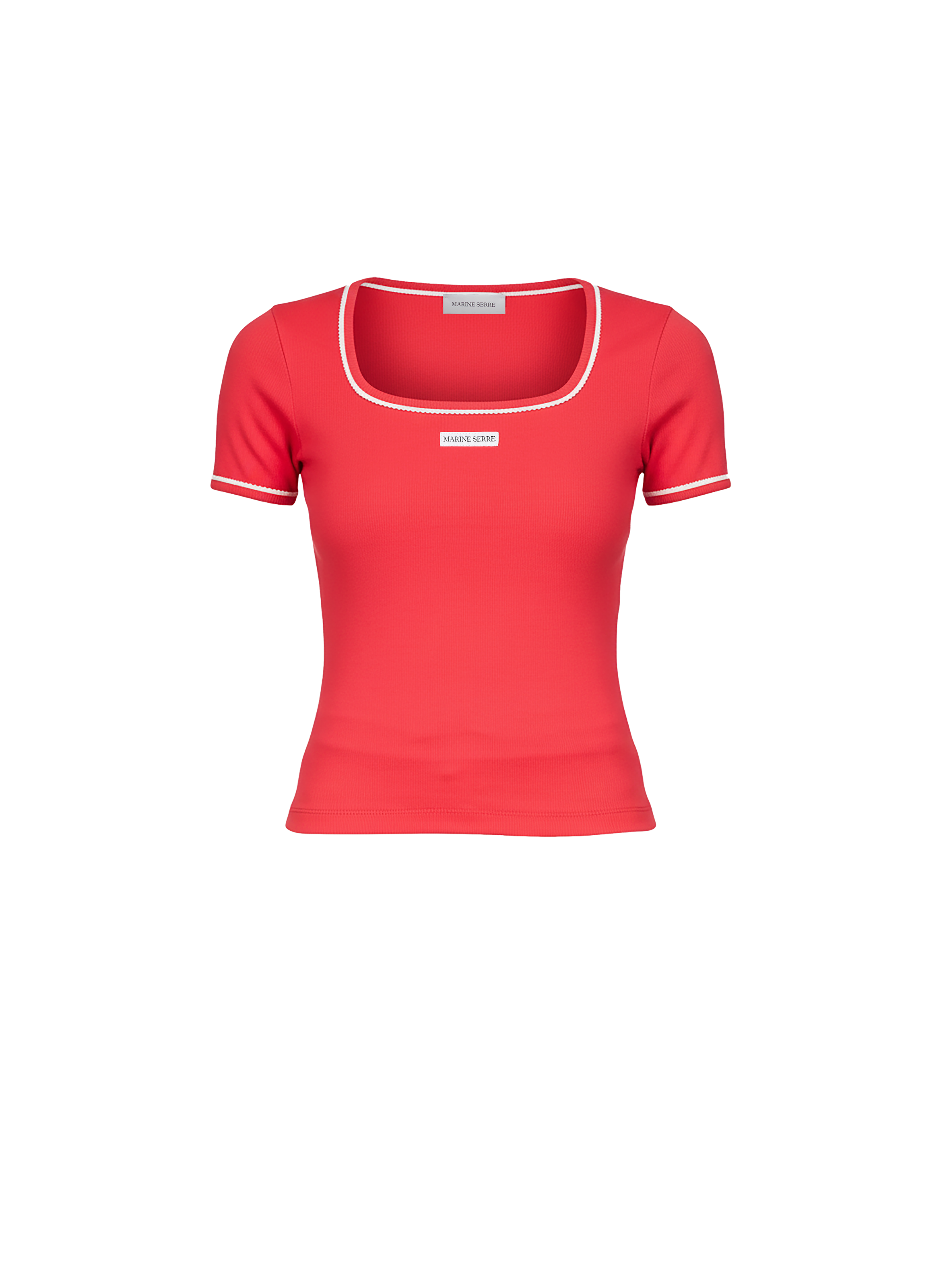 T-shirt col carré en jersey côtelé léger de coton biologique MARINE SERRE Rouge