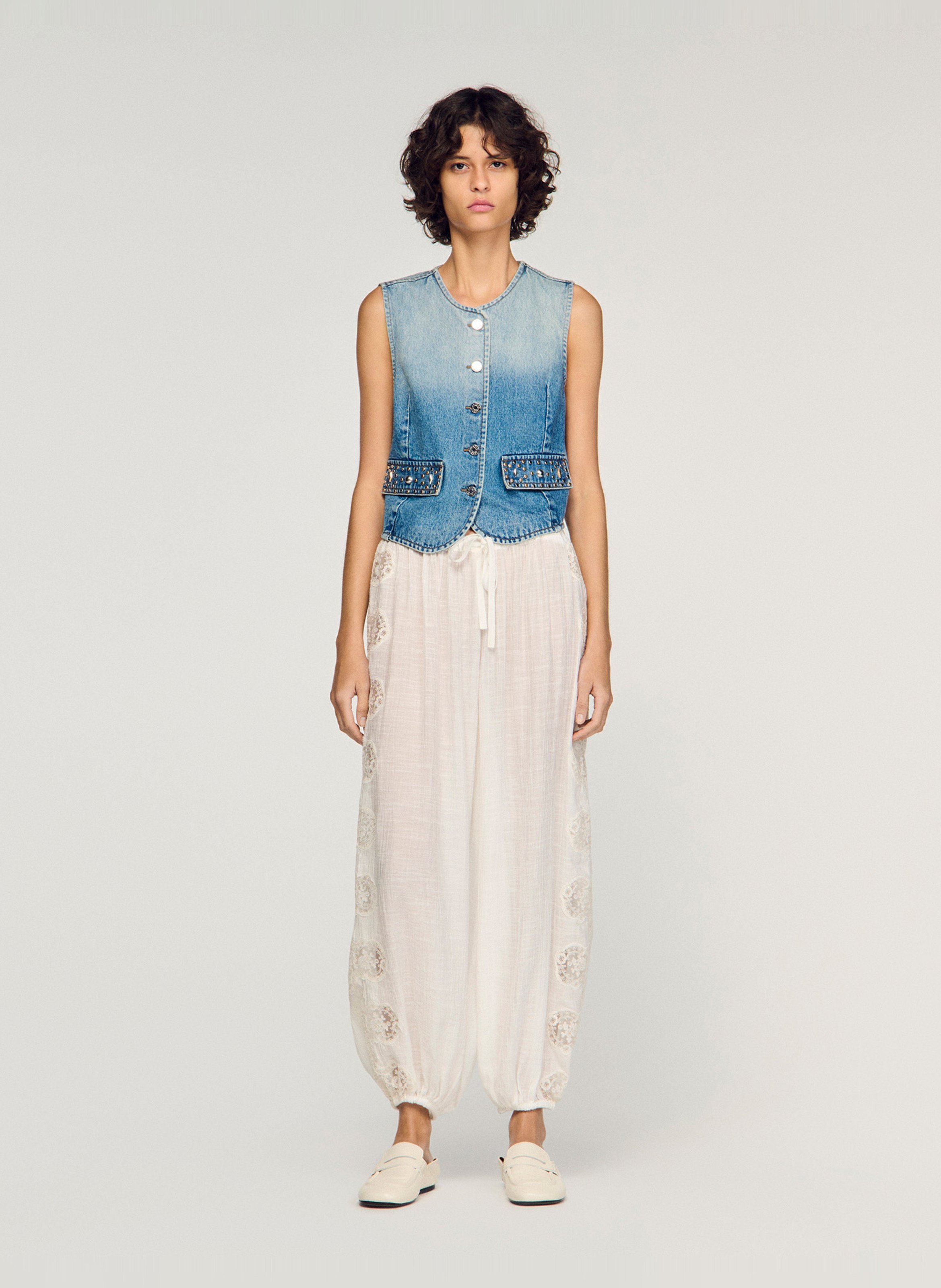 Pantalon large en dentelle SANDRO Blanc