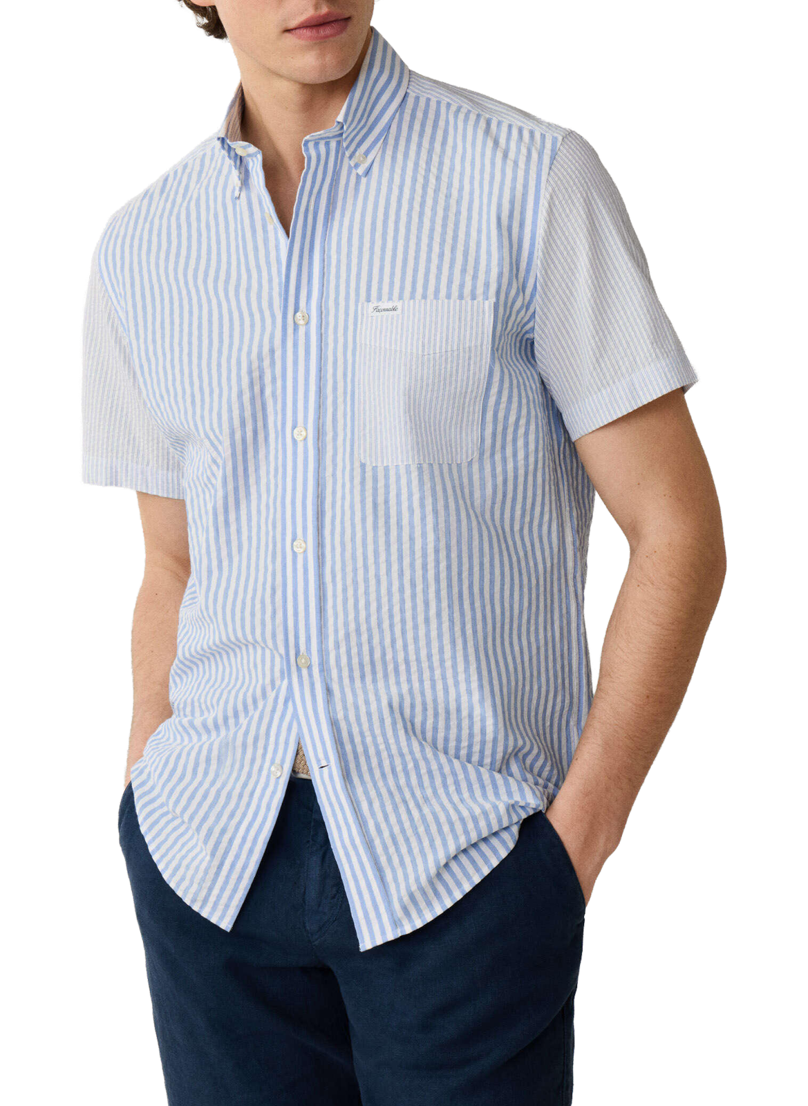 Short-sleeved striped cotton shirt FACONNABLE Blue