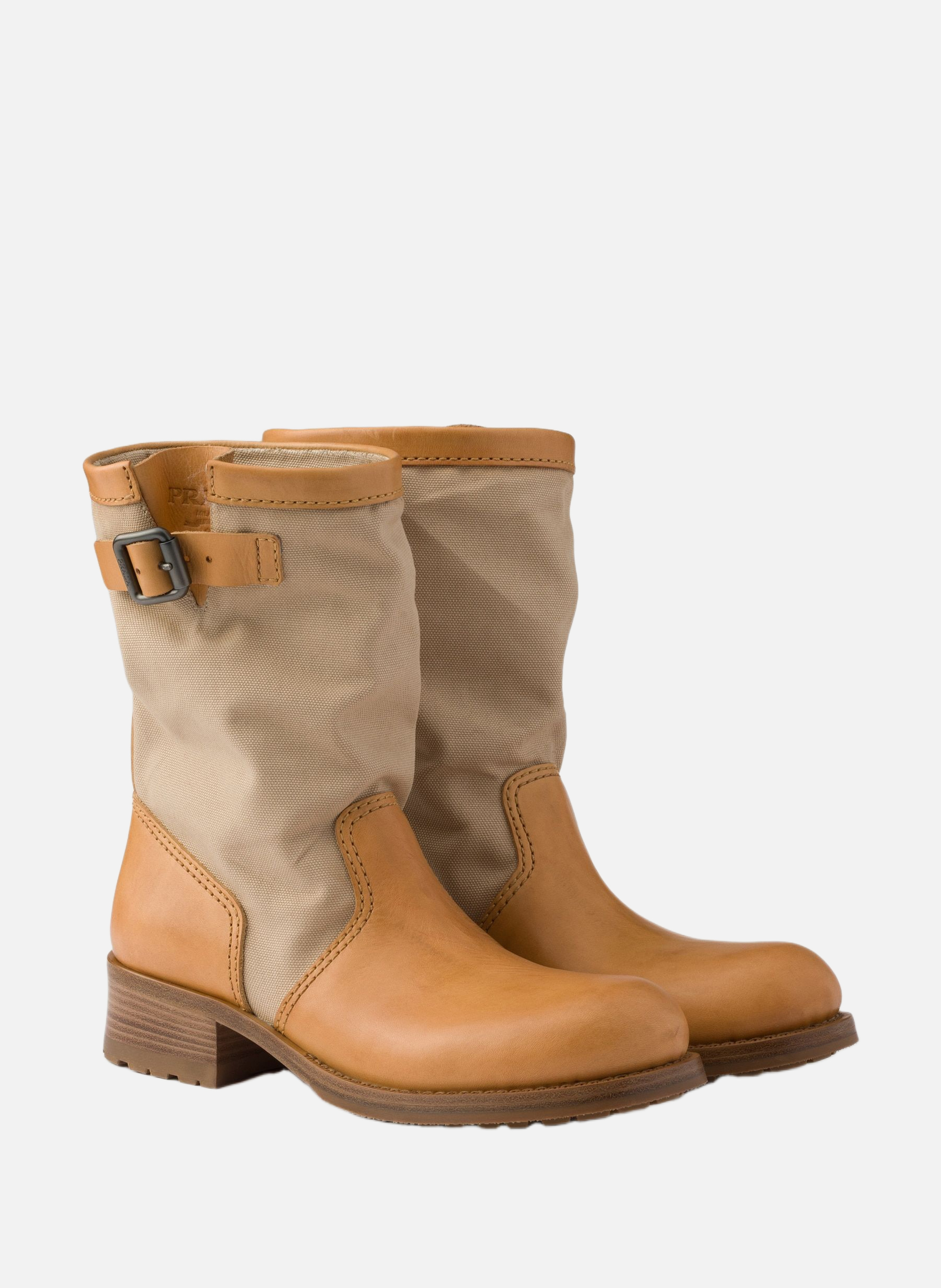Bottes en cuir et toile PRADA Beige