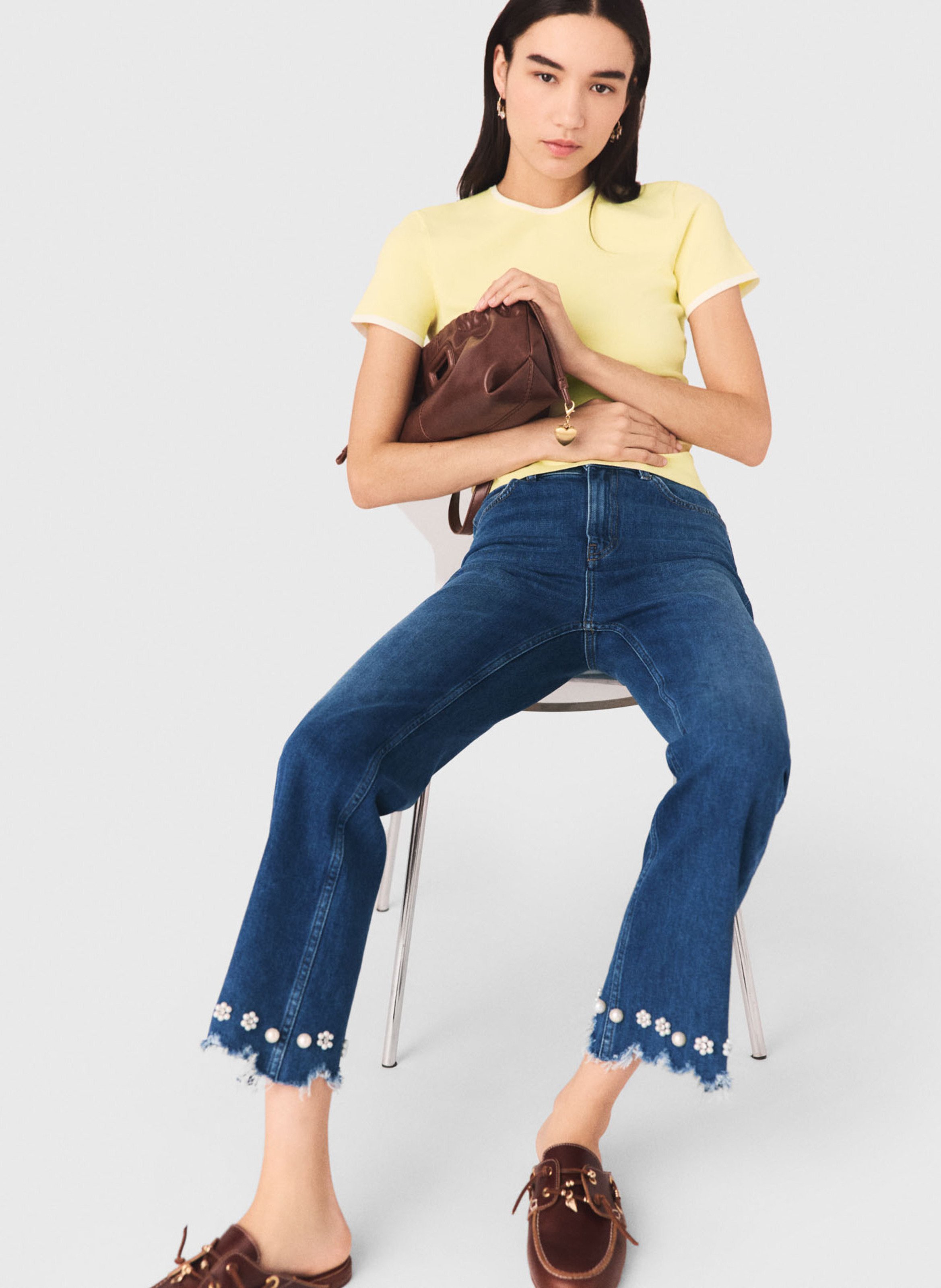 Jean droit en coton mélangé MAJE Bleu