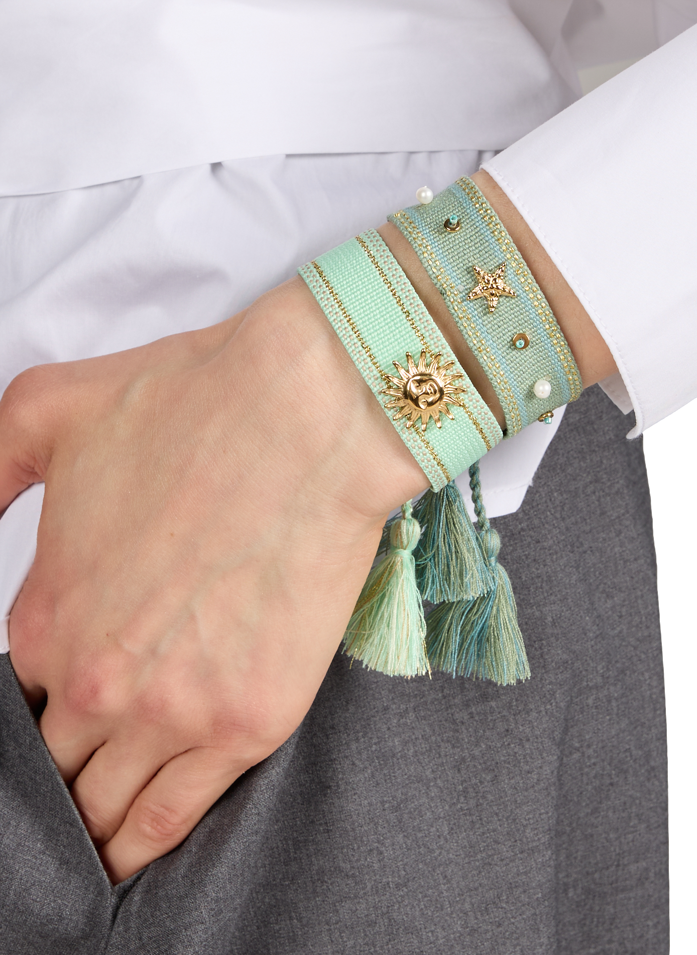 Lot de deux bracelets en tissu AU PRINTEMPS PARIS Vert