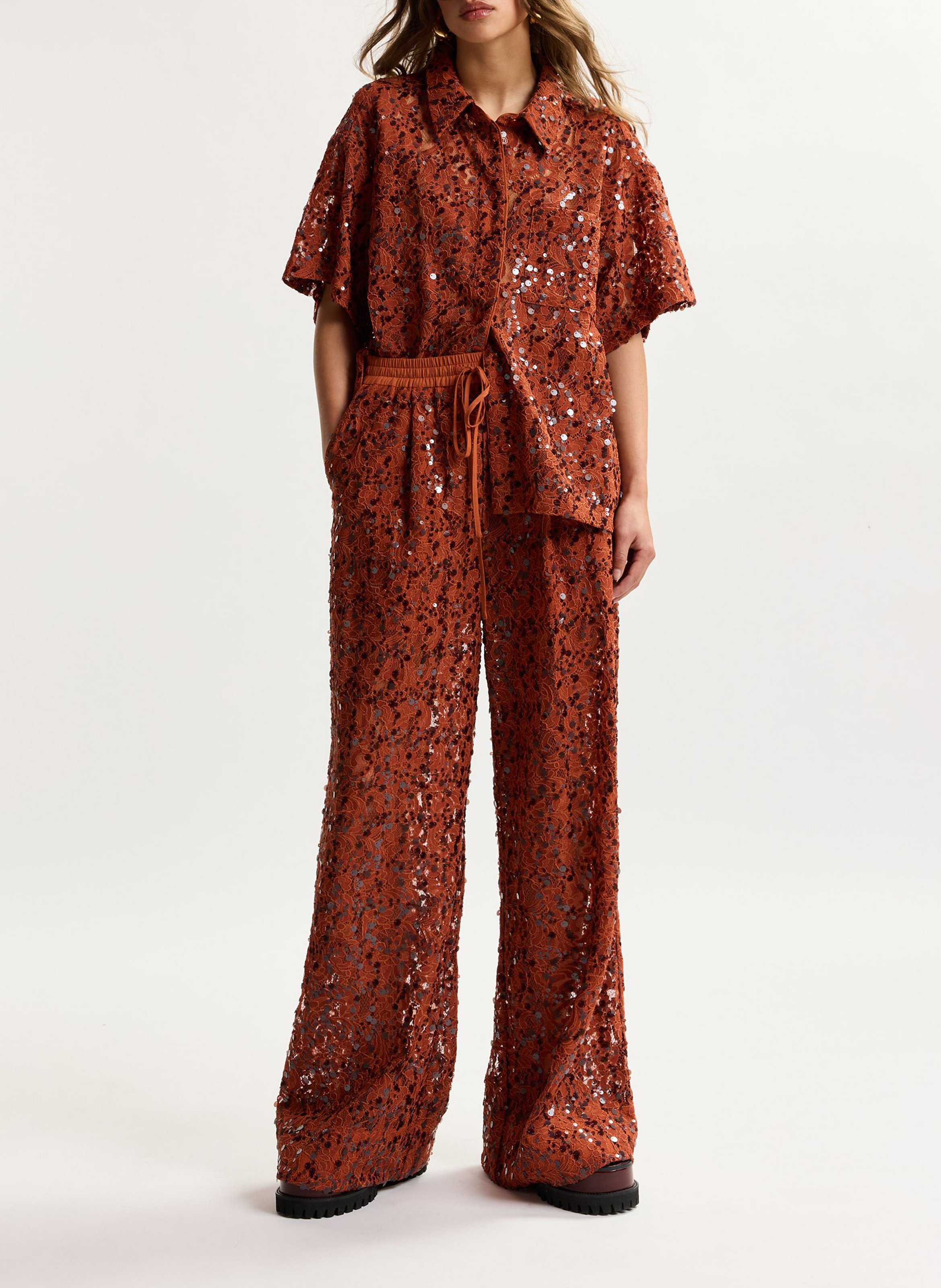 Chemise manches courtes pailletée joks ESSENTIEL ANTWERP Rouge