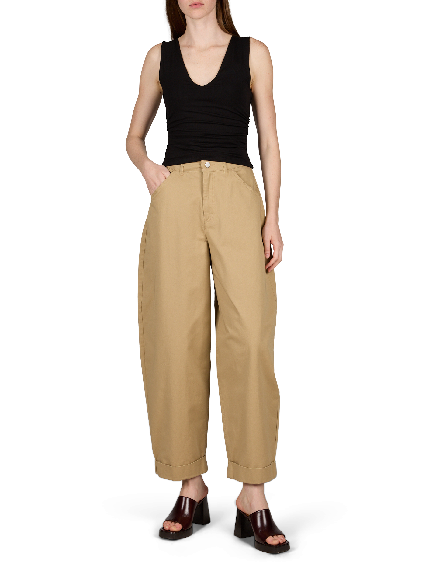 Solid cotton cargo pants TOPSHOP Beige