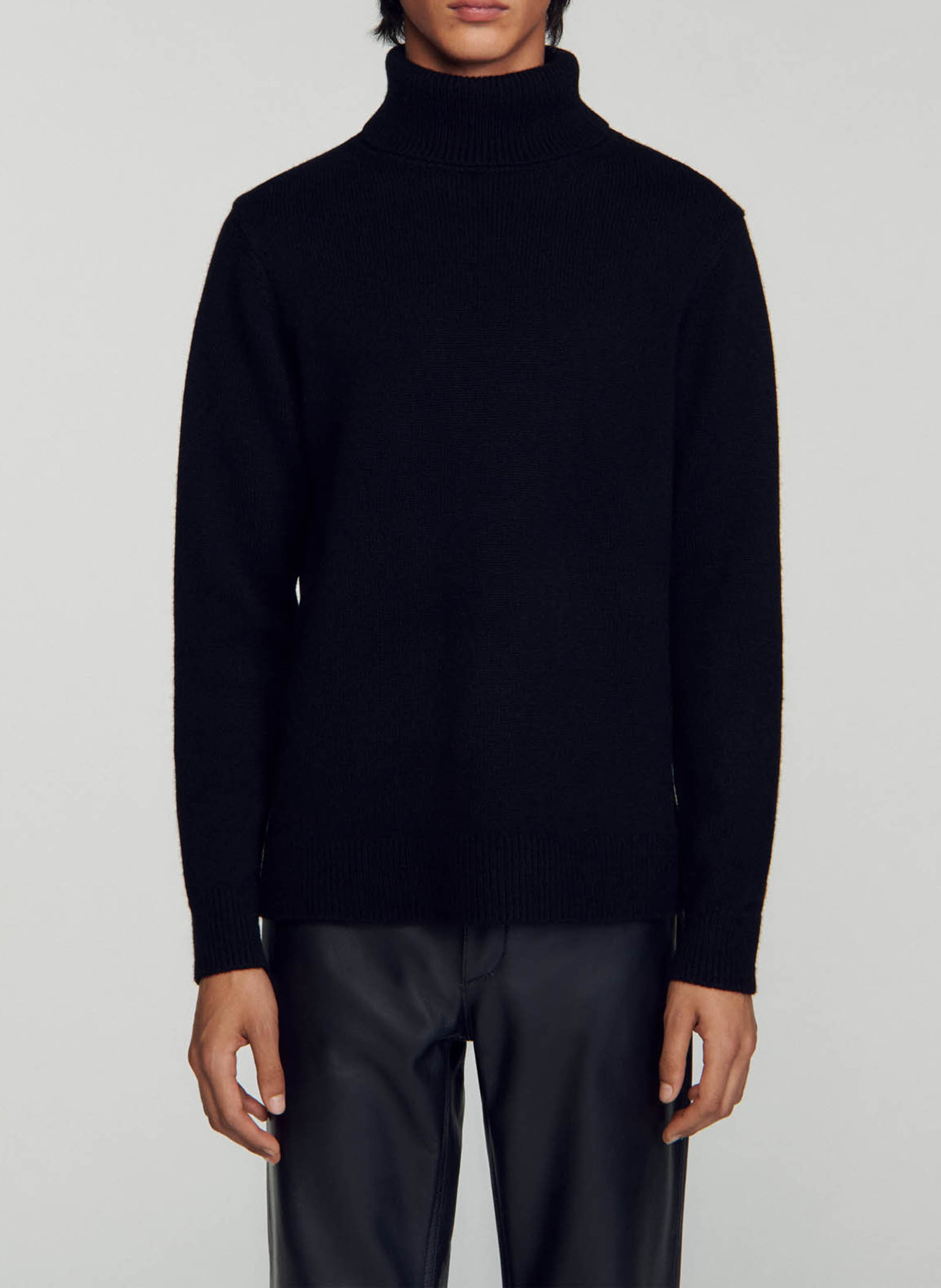 Pull droit col roulé en laine mélangée SANDRO Noir
