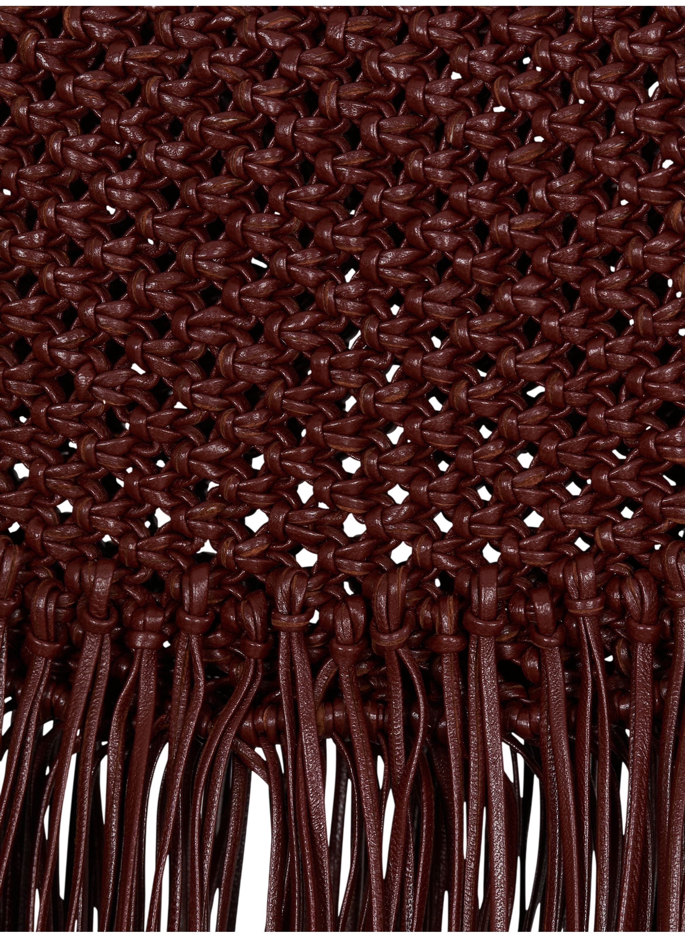 Sac ébène hobo mini en cuir tressé à franges BALMAIN Marron