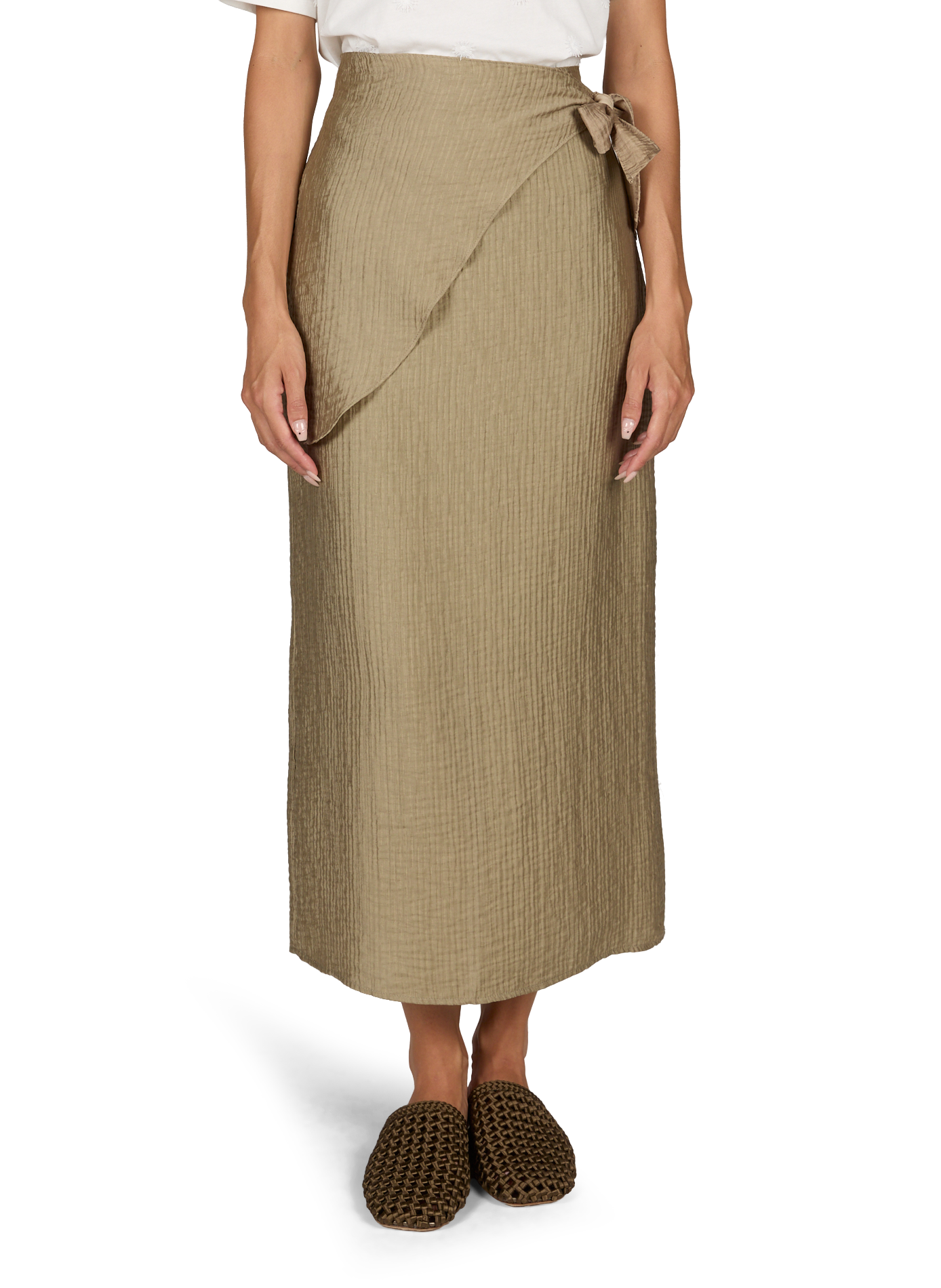 Straight skirt with elasticated waist and tie belt OBJECT Brown