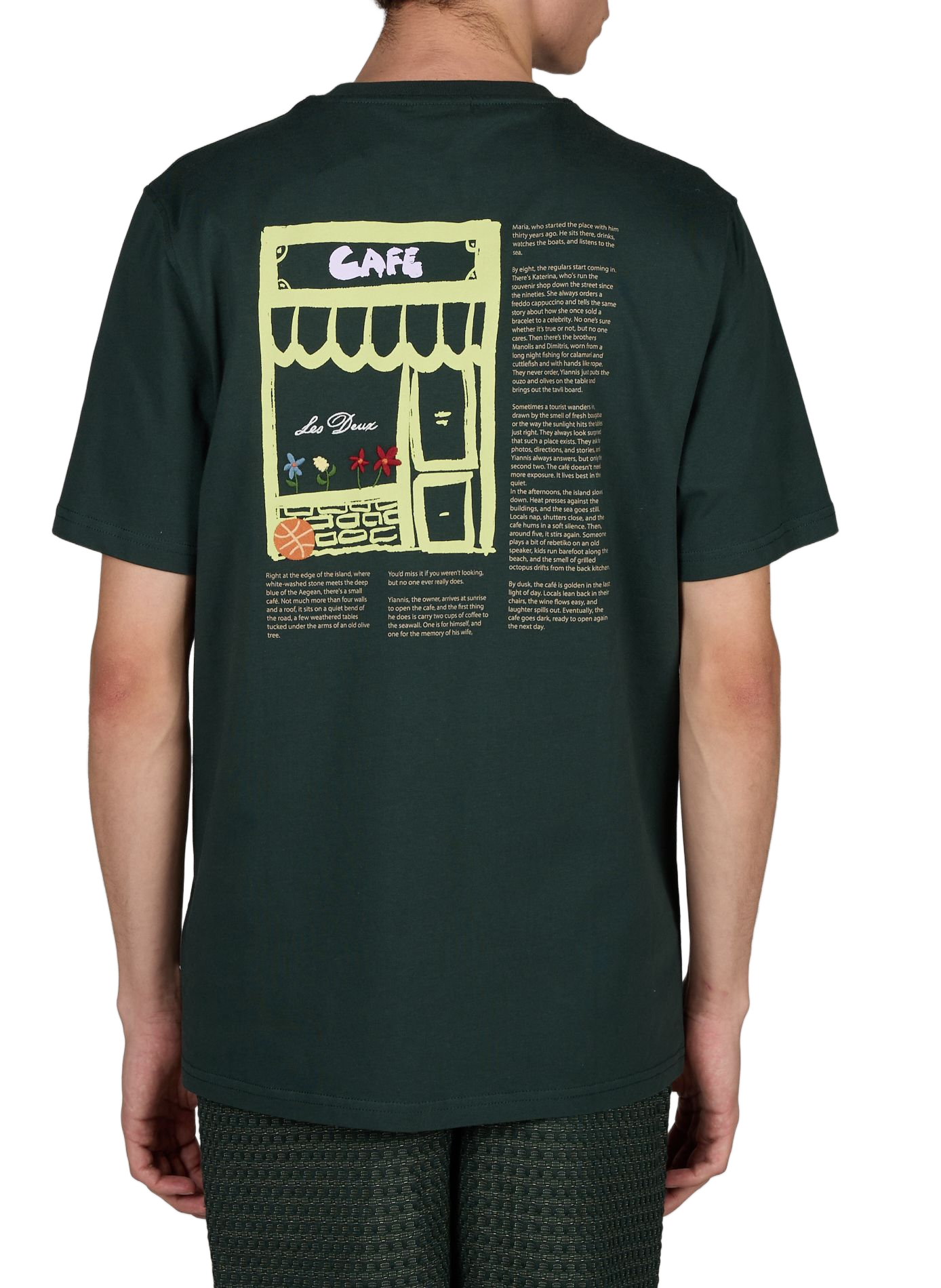 Straight t-shirt with embroidered print in cotton LES DEUX Green
