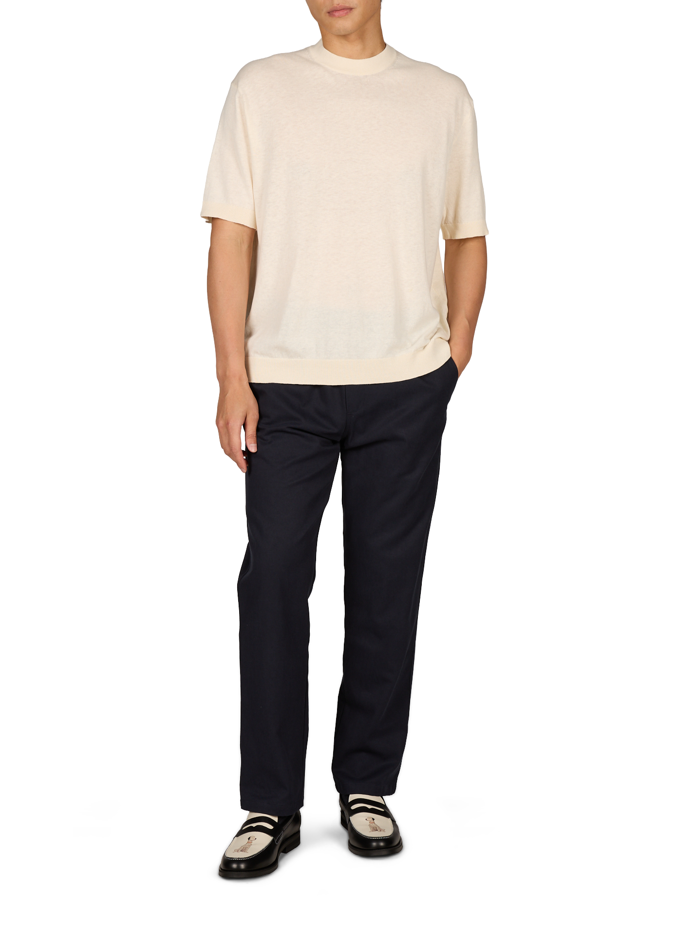 Kurzarm-T-Shirt aus Baumwolle und Leinen SELECTED Beige