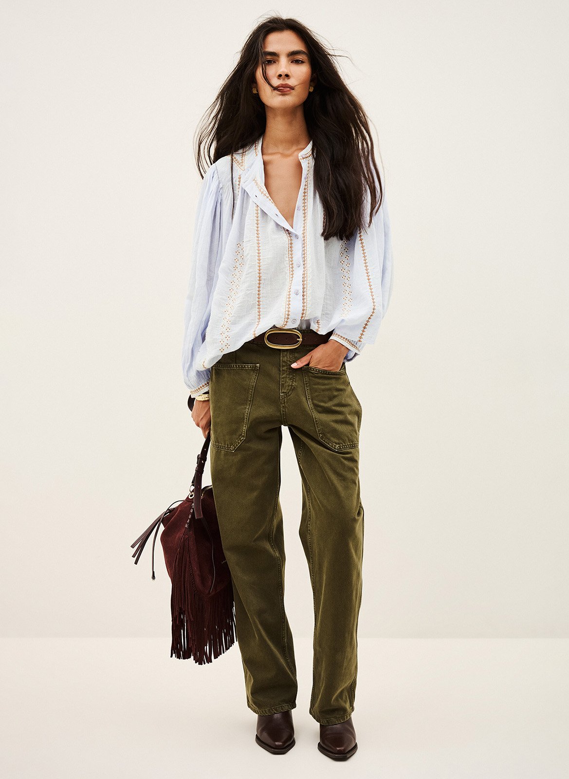 Oversized blouse met ronde hals en geborduurd katoen mona. BA&SH Blauw