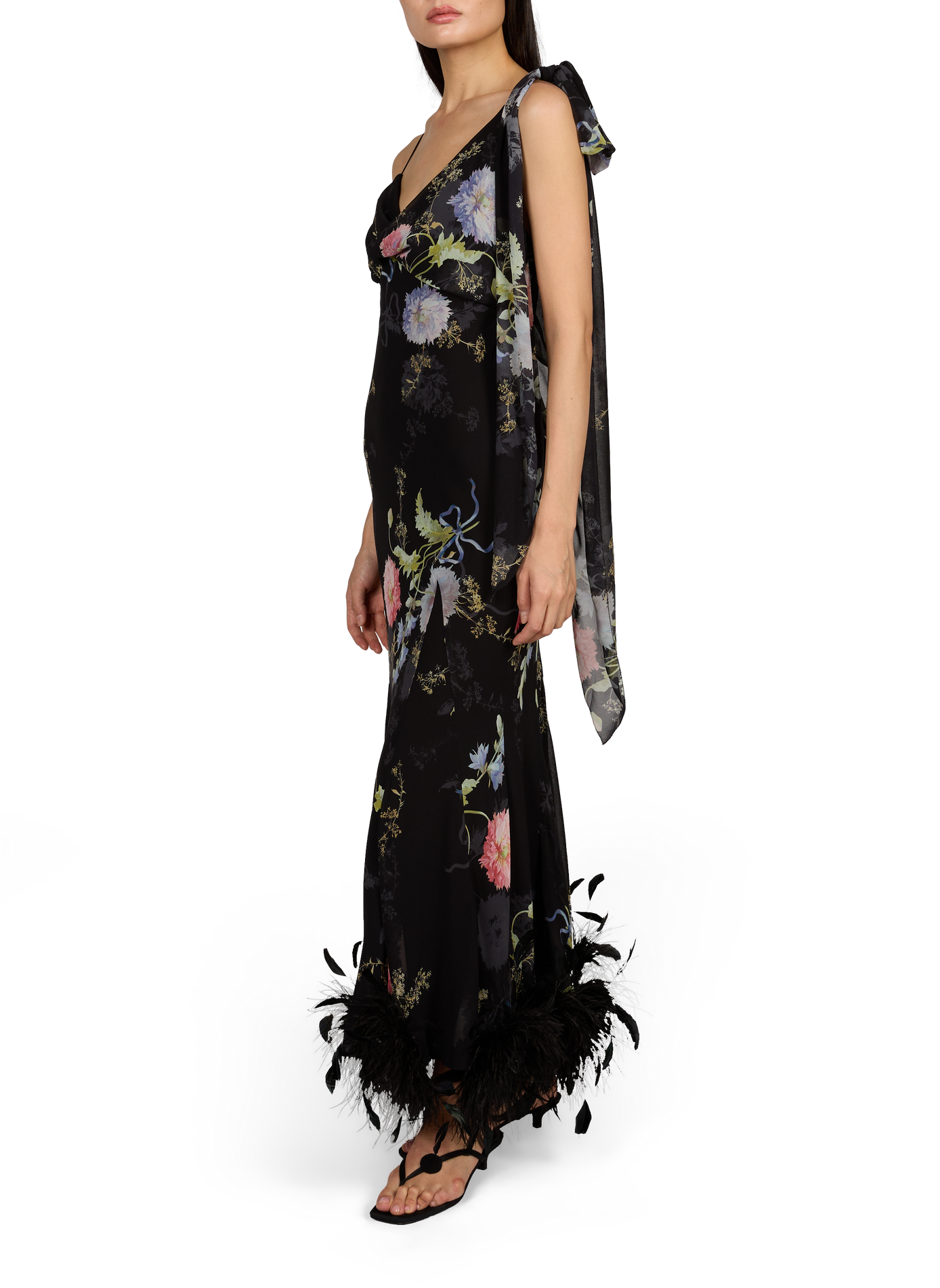 Floral print long dress SELF PORTRAIT Black