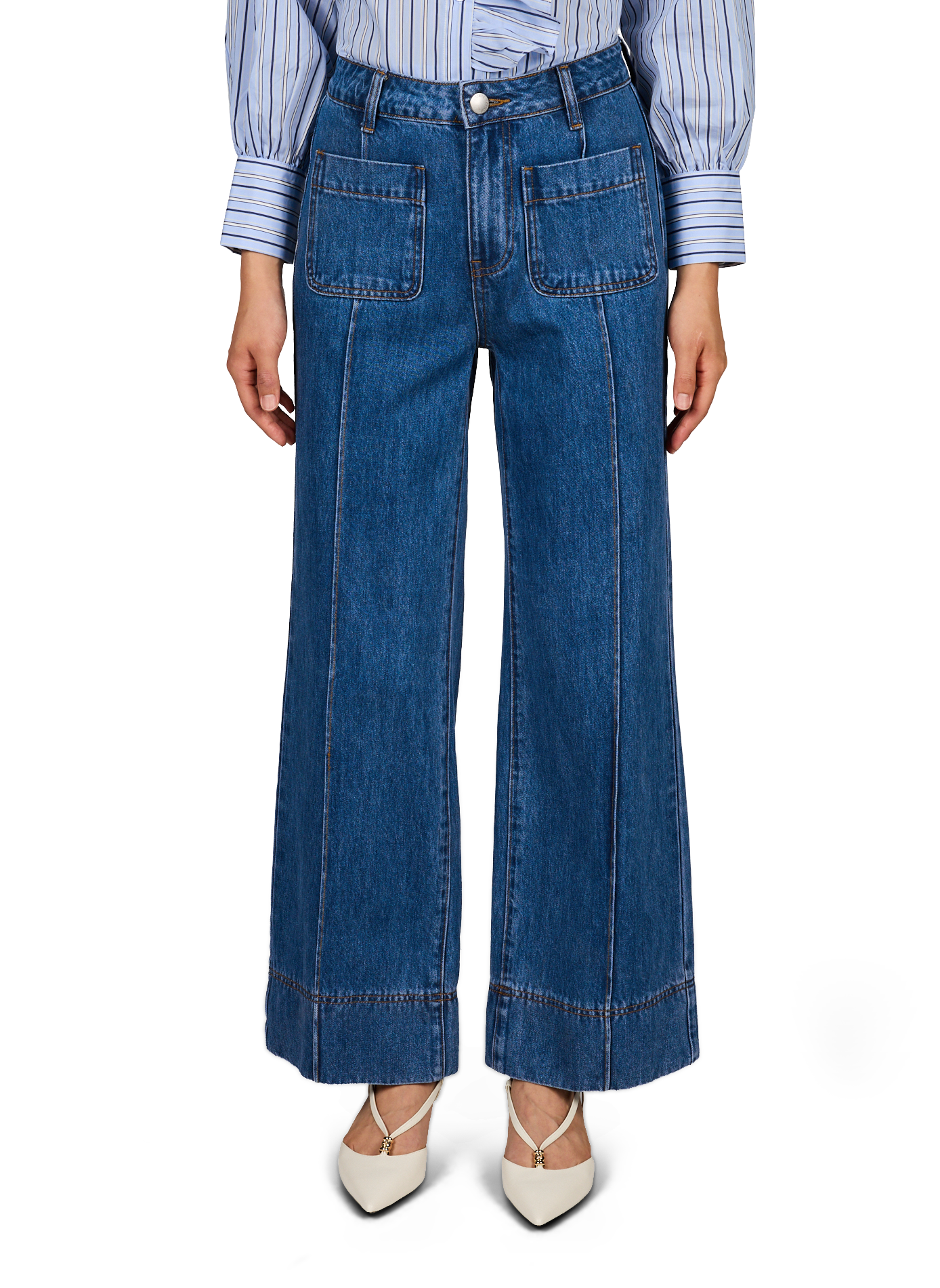 Hoch sitzende Flare-Jeans aus Baumwolle SUNCOO Blau