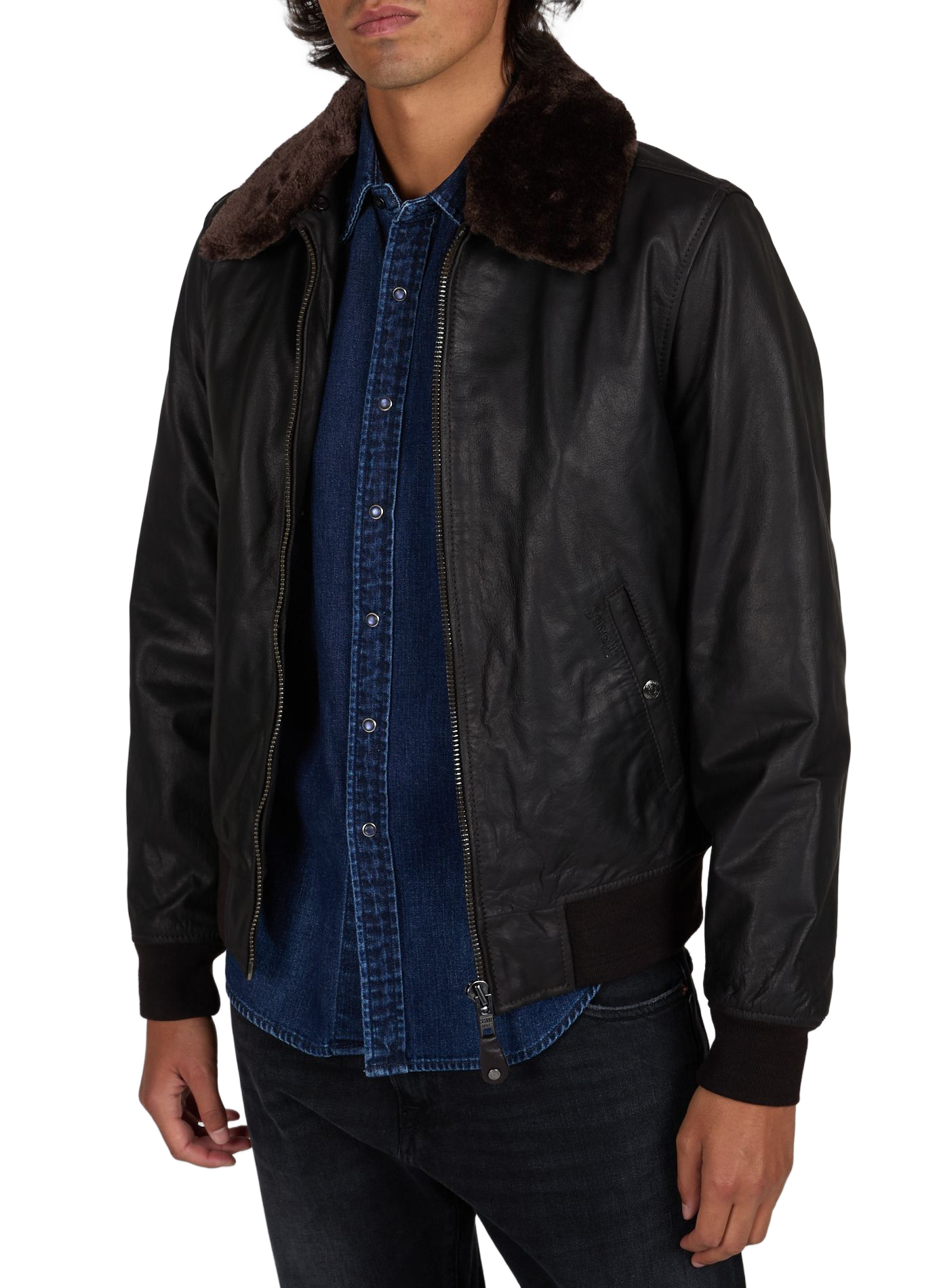 Straight leather jacket SCHOTT Brown