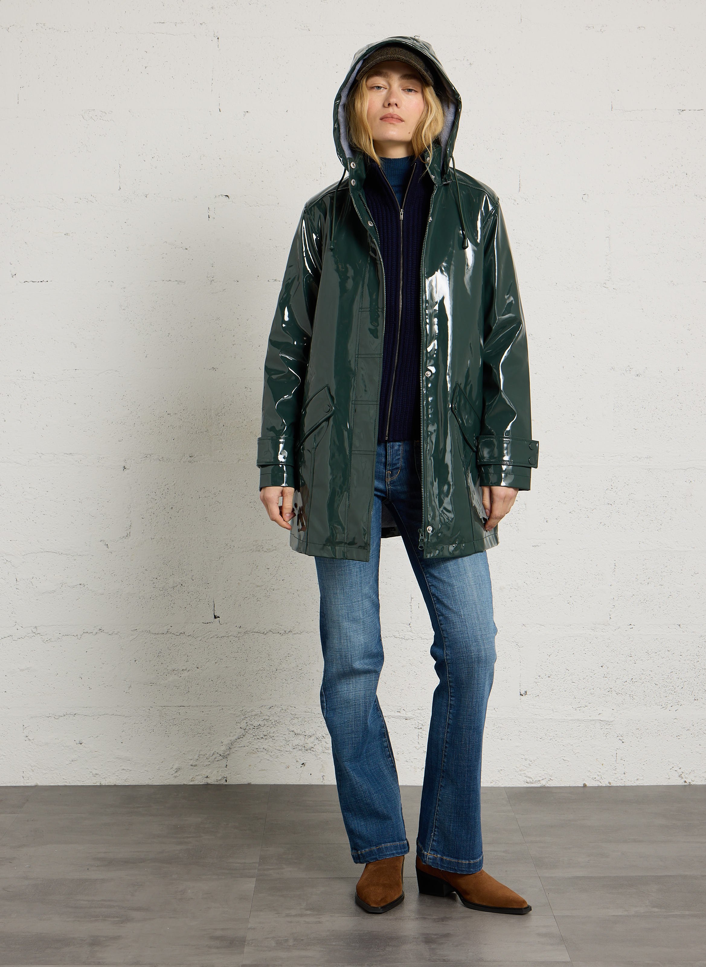 Regenjas met capuchon in lakuitvoering Maé | Groen ARMOR-LUX Dames