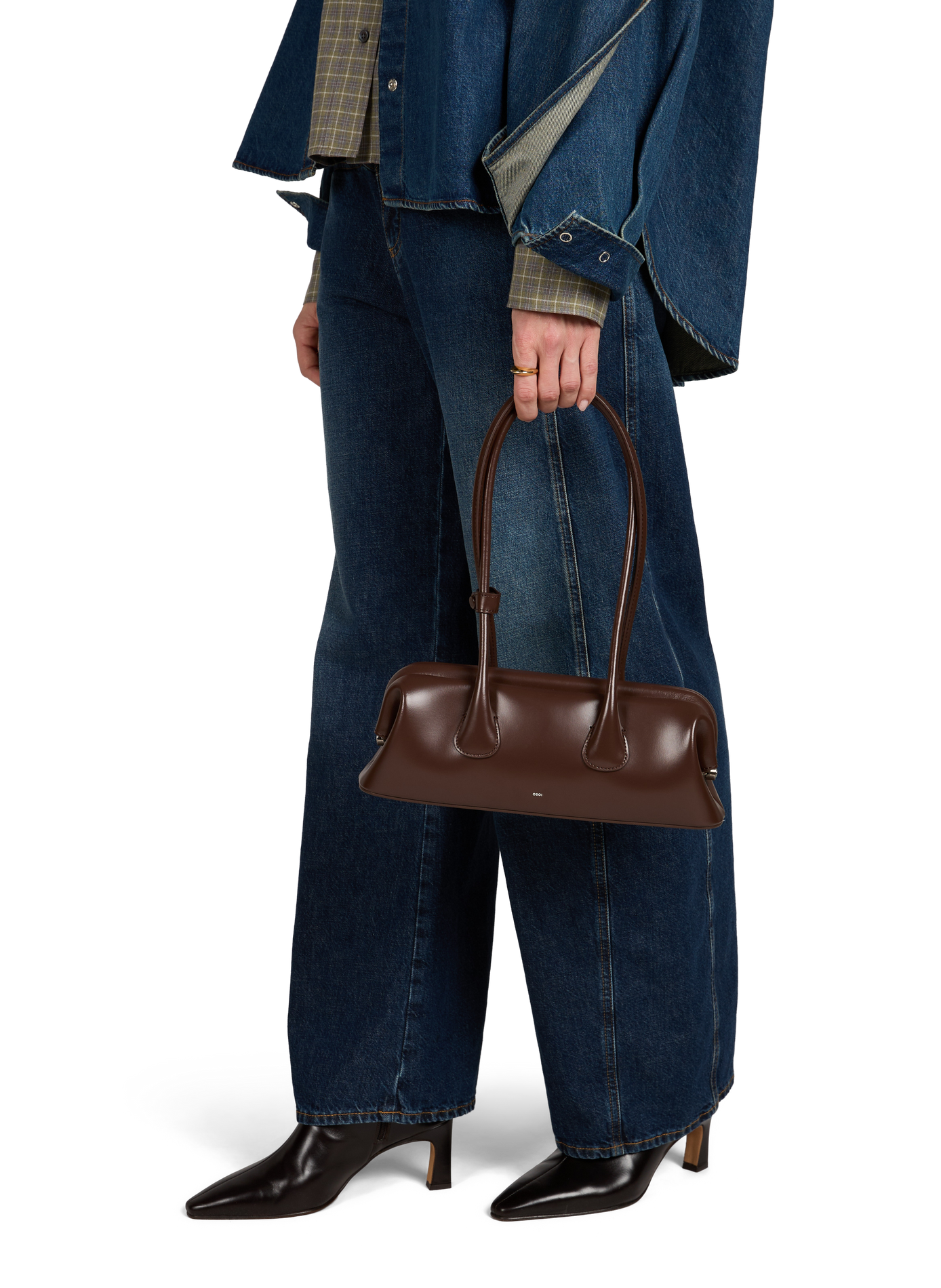 Sac porté épaule Boat Wide Mini en cuir | Marron OSOI Femme