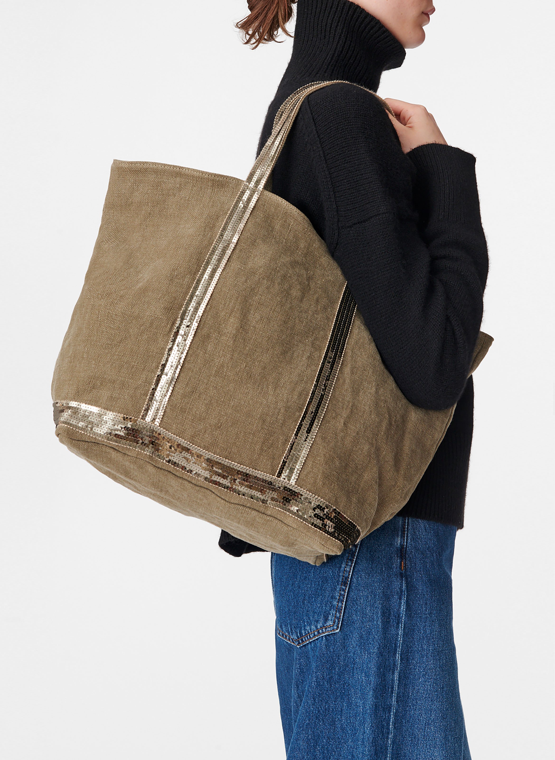 Cabas l zippé en lin VANESSA BRUNO Kaki