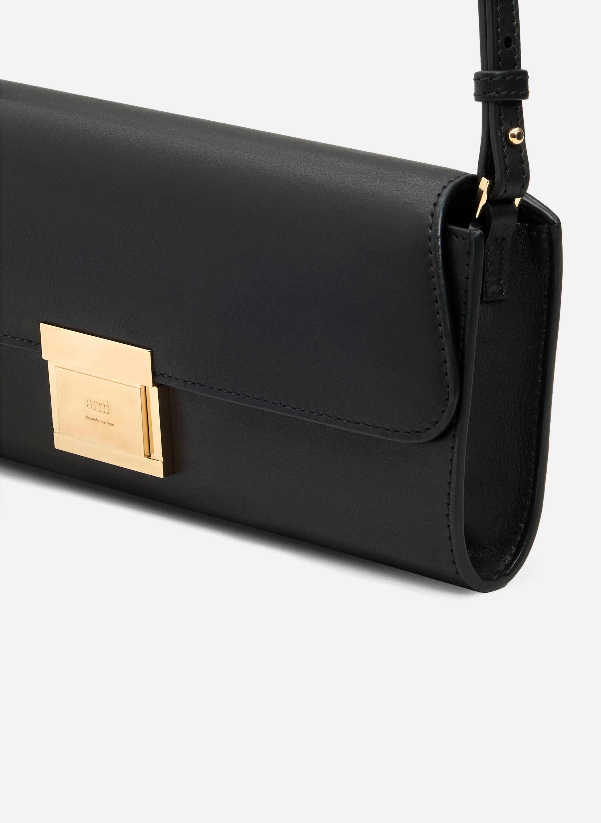 Pochette mimi en cuir lisse unisexe AMI PARIS Noir