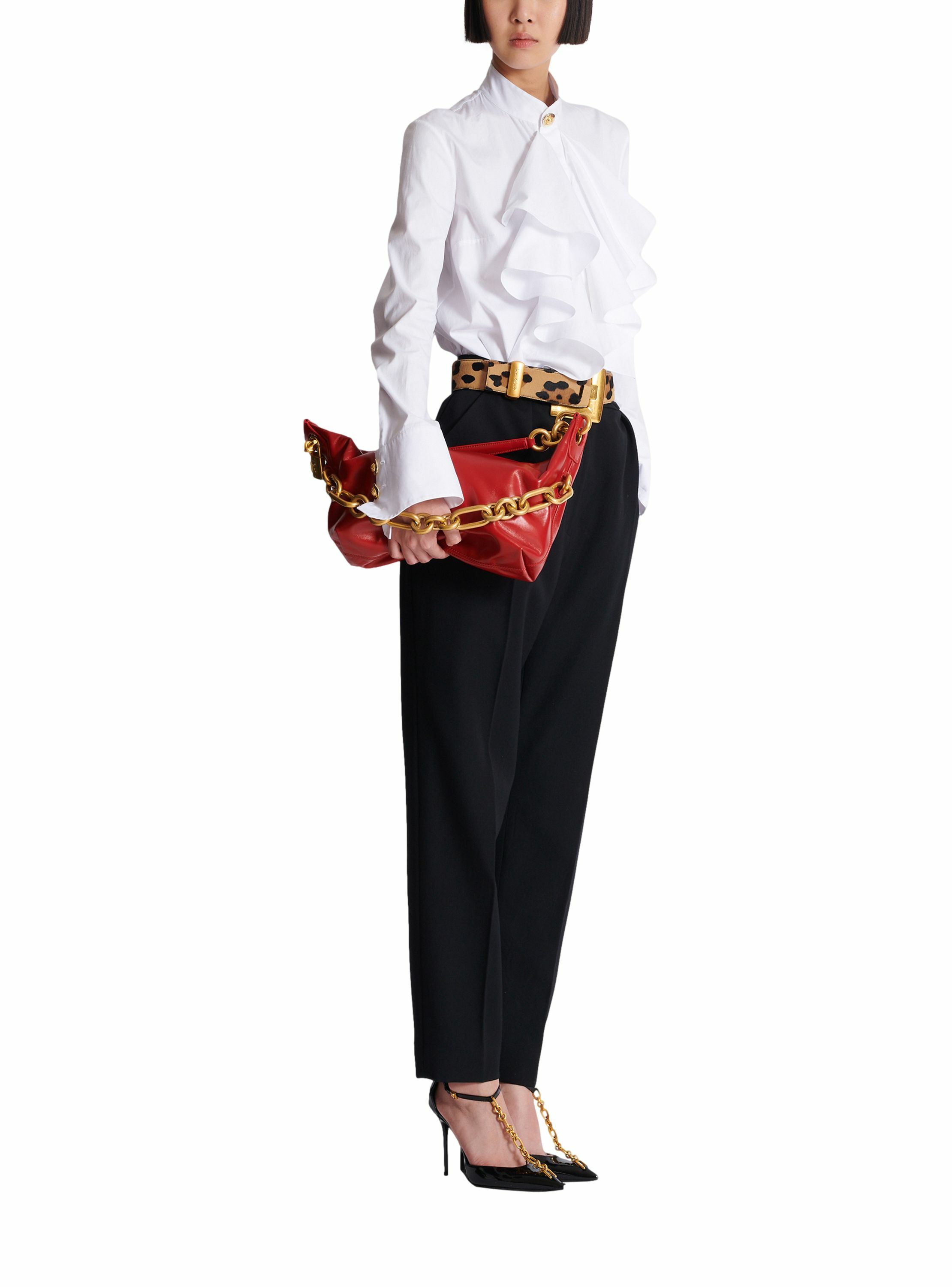 Sac sync medium en cuir de veau BALMAIN Rouge