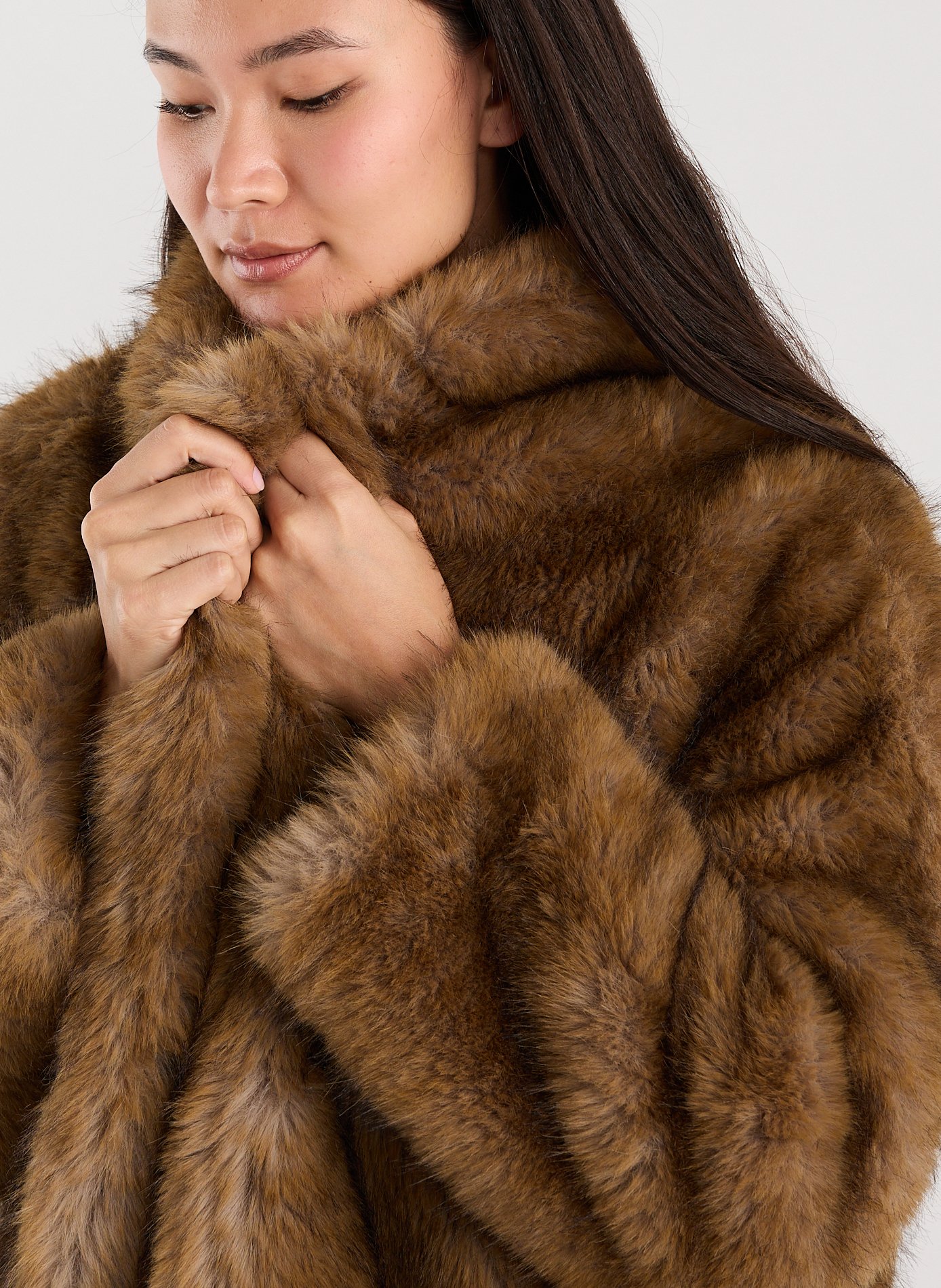 Manteau col tailleur aspect fourrure SAISON 1865 Beige