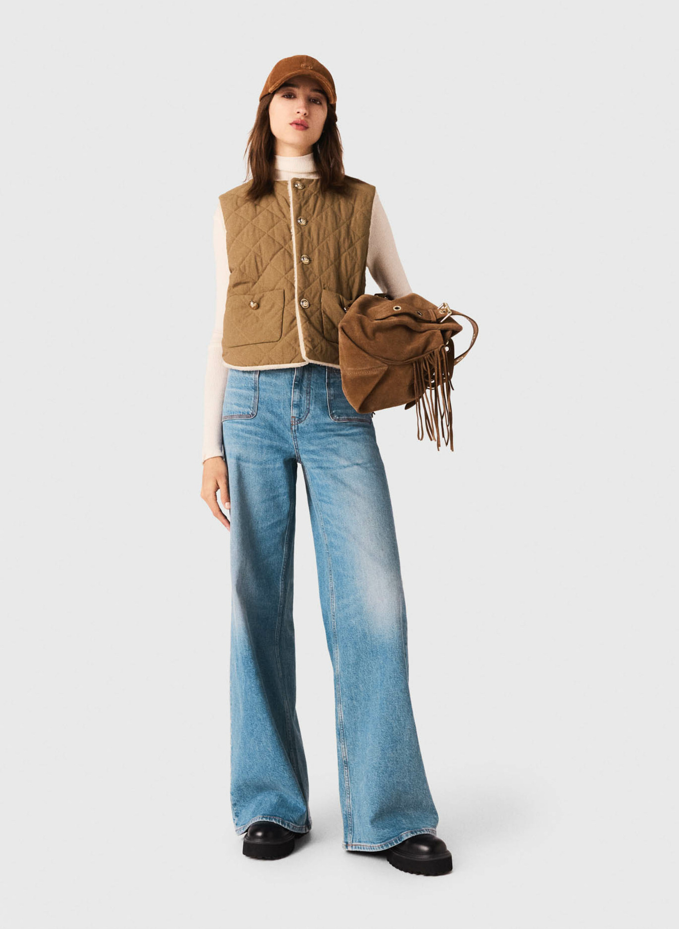 Veste col rond en sherpa MAJE Beige