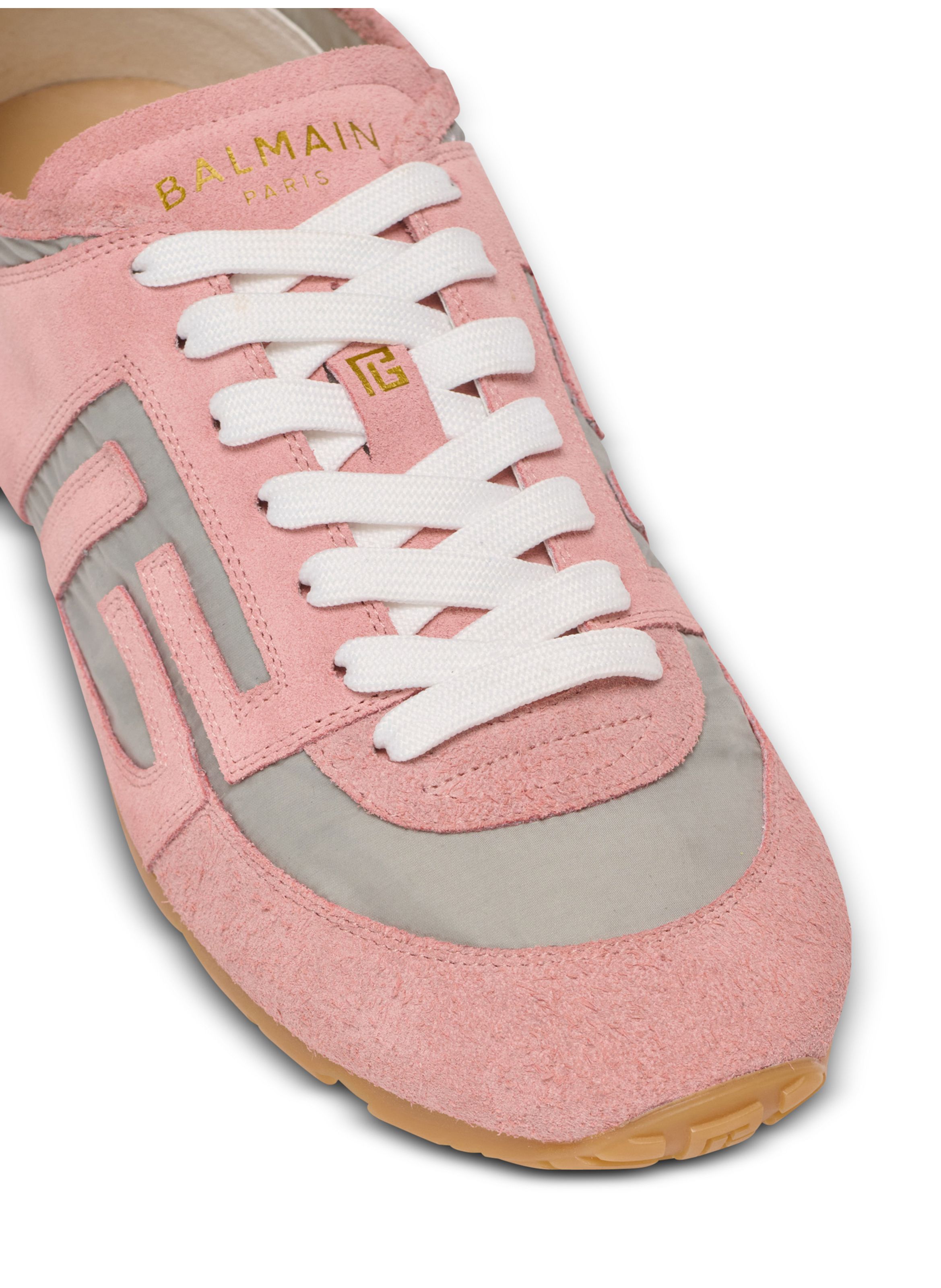 Baskets racer 45 en daim et nylon BALMAIN Rose