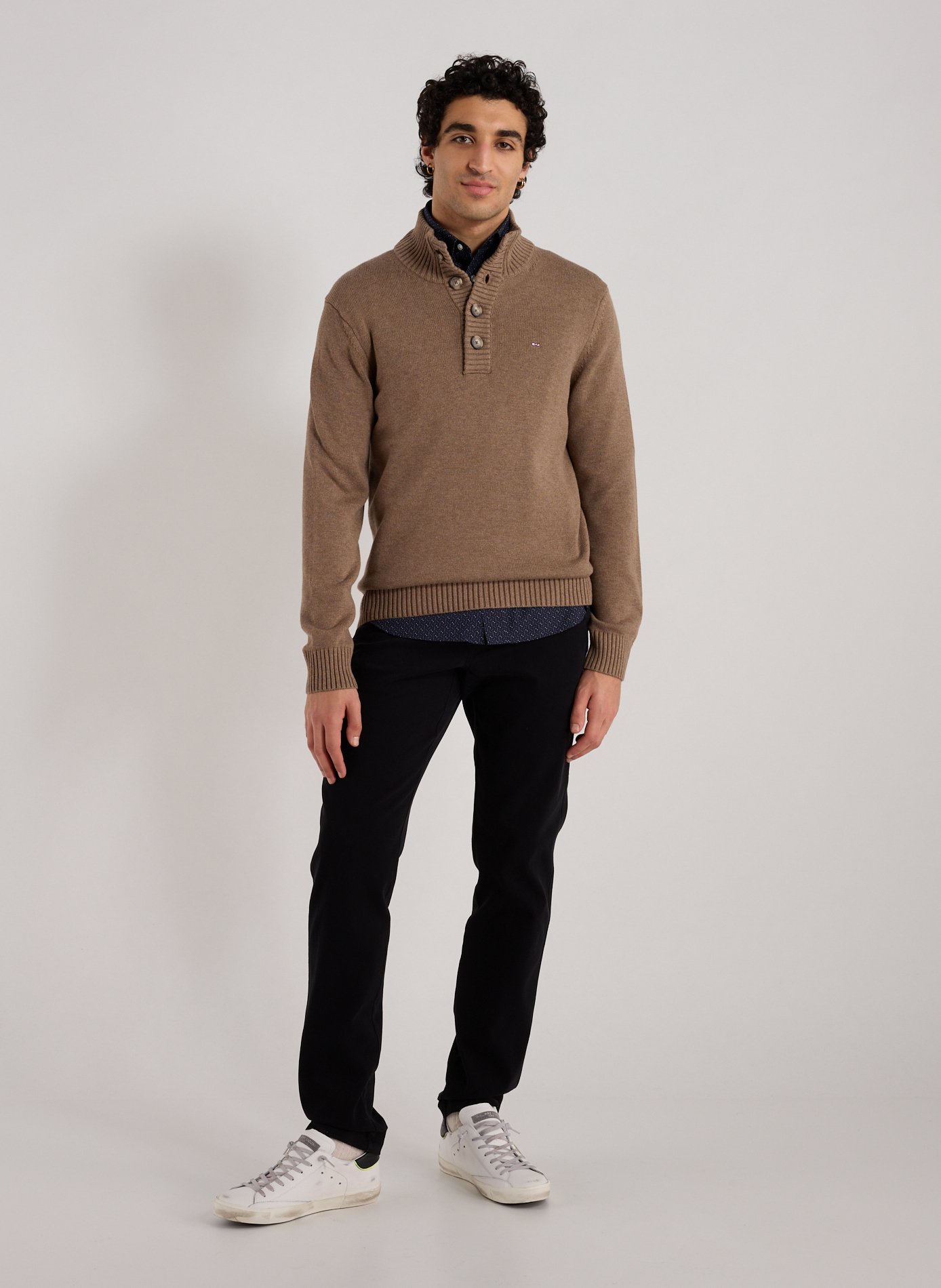Wool and cotton high-neck sweater EDEN PARK Brown