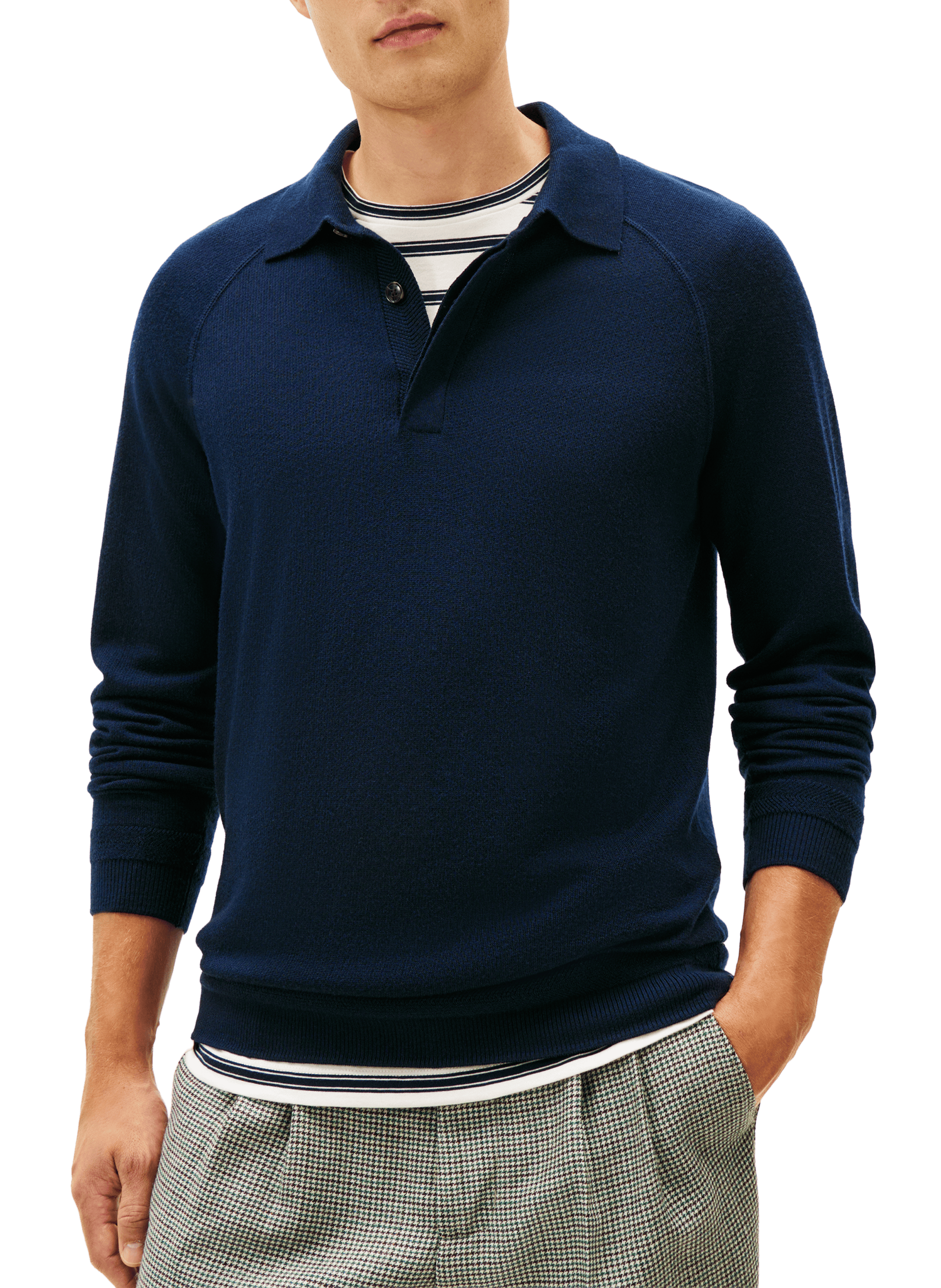 Pull col polo en laine mélangée TOMMY HILFIGER Bleu
