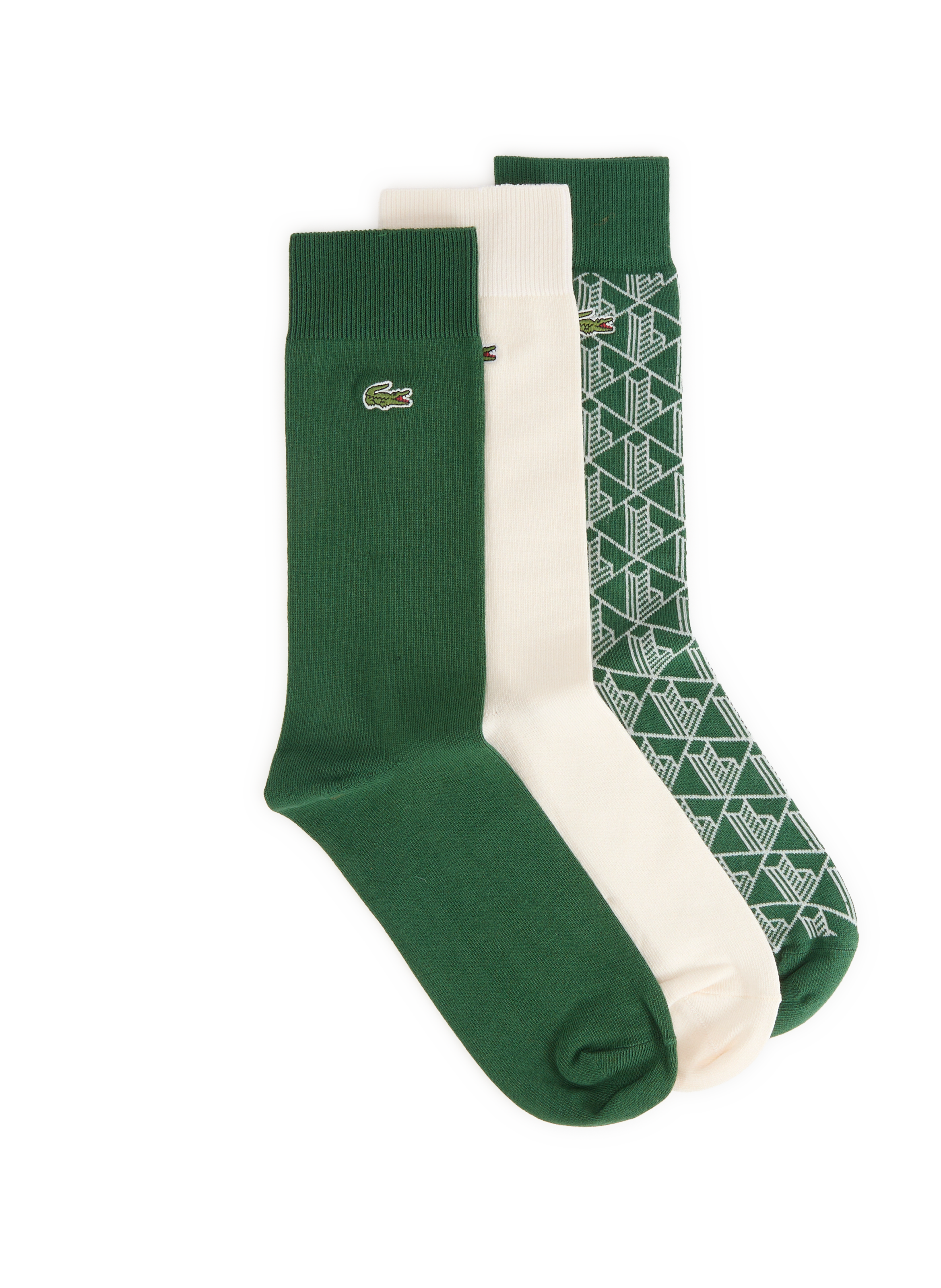 LACOSTE Lot de trois paires de chaussettes mi-hautes en coton mélangé Vert