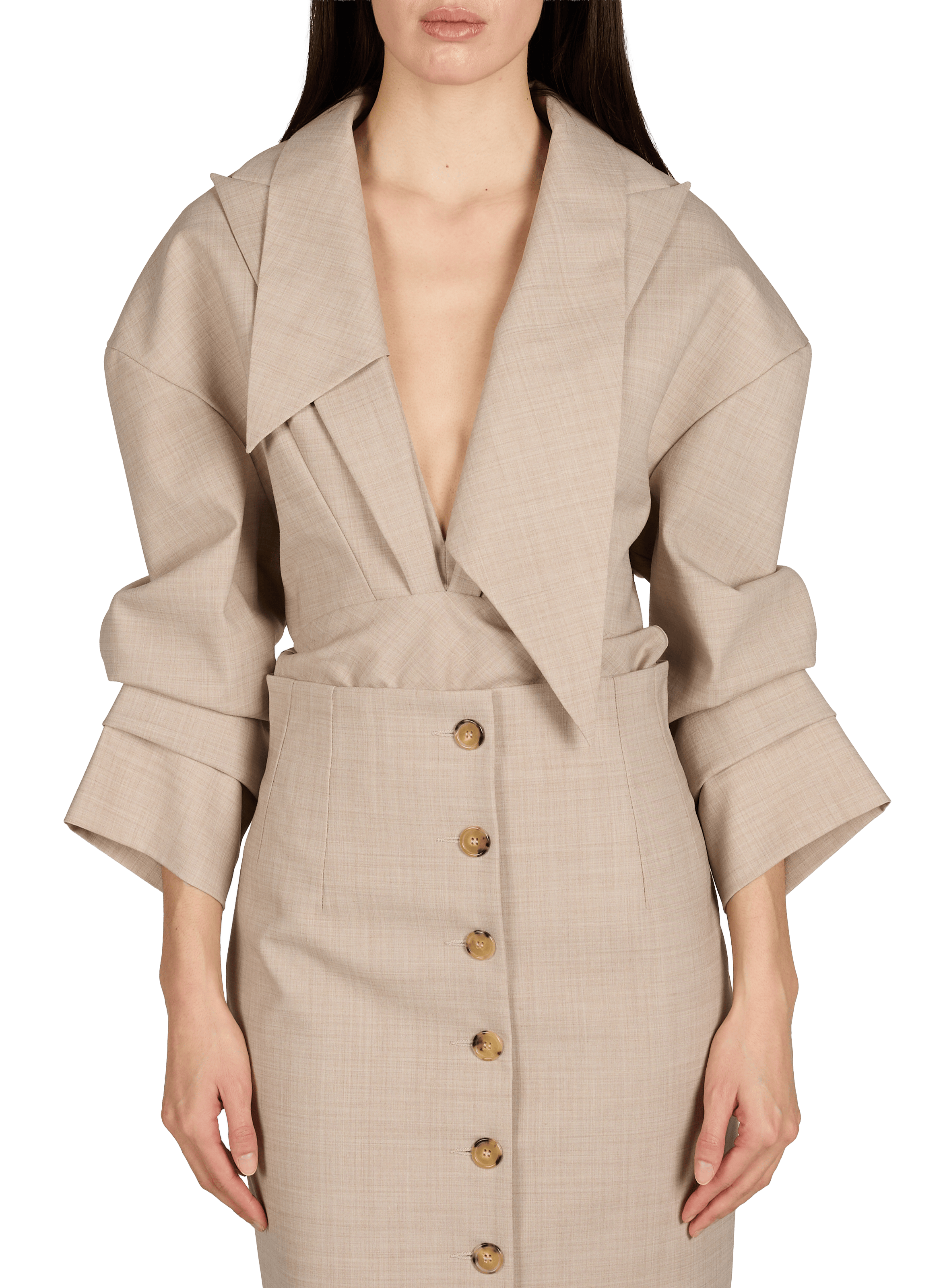 Fitted bodysuit with shirt collar panel A.W.A.K.E. MODE Beige