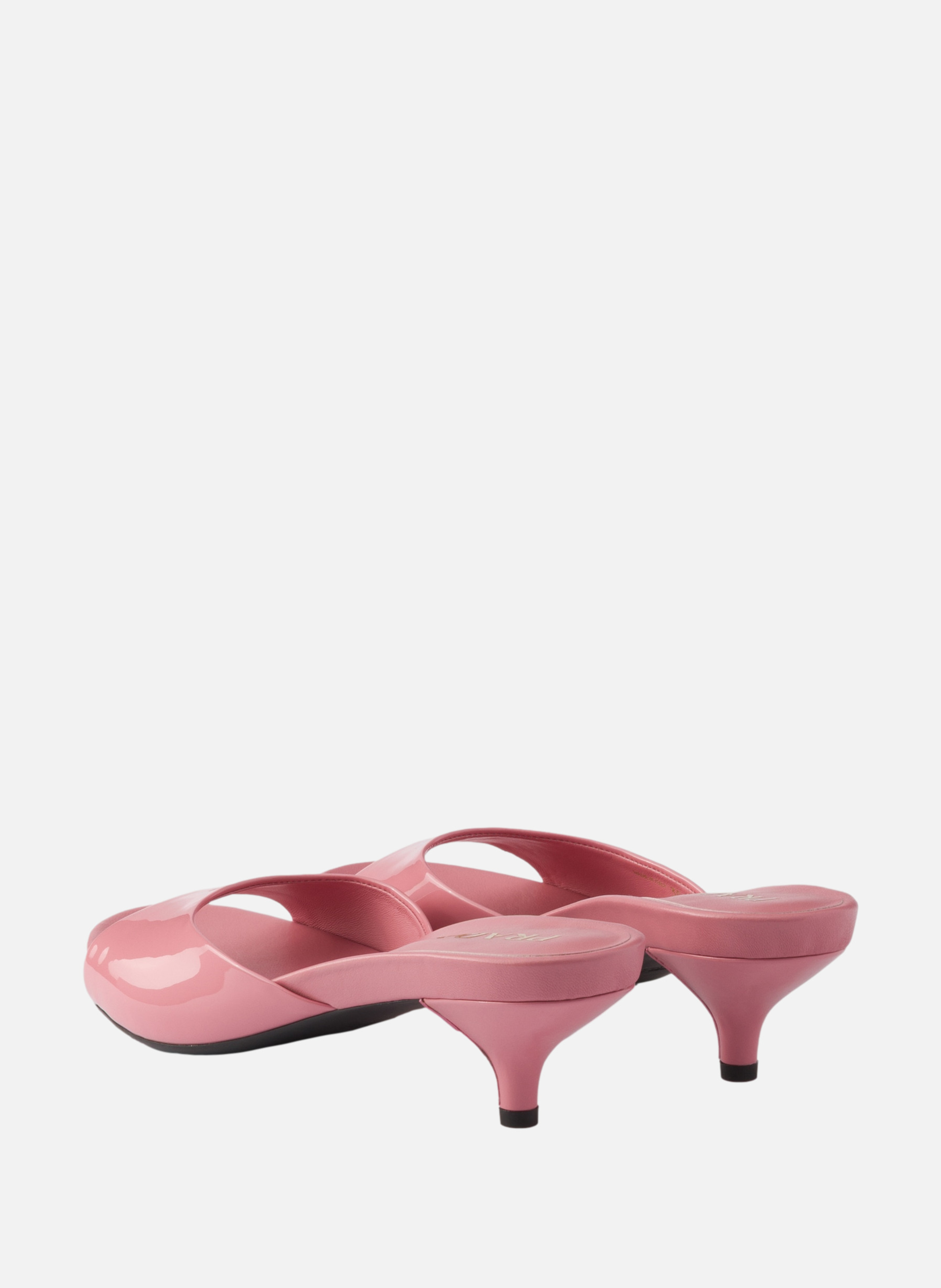 Sandales à talon bas en cuir verni PRADA Rose
