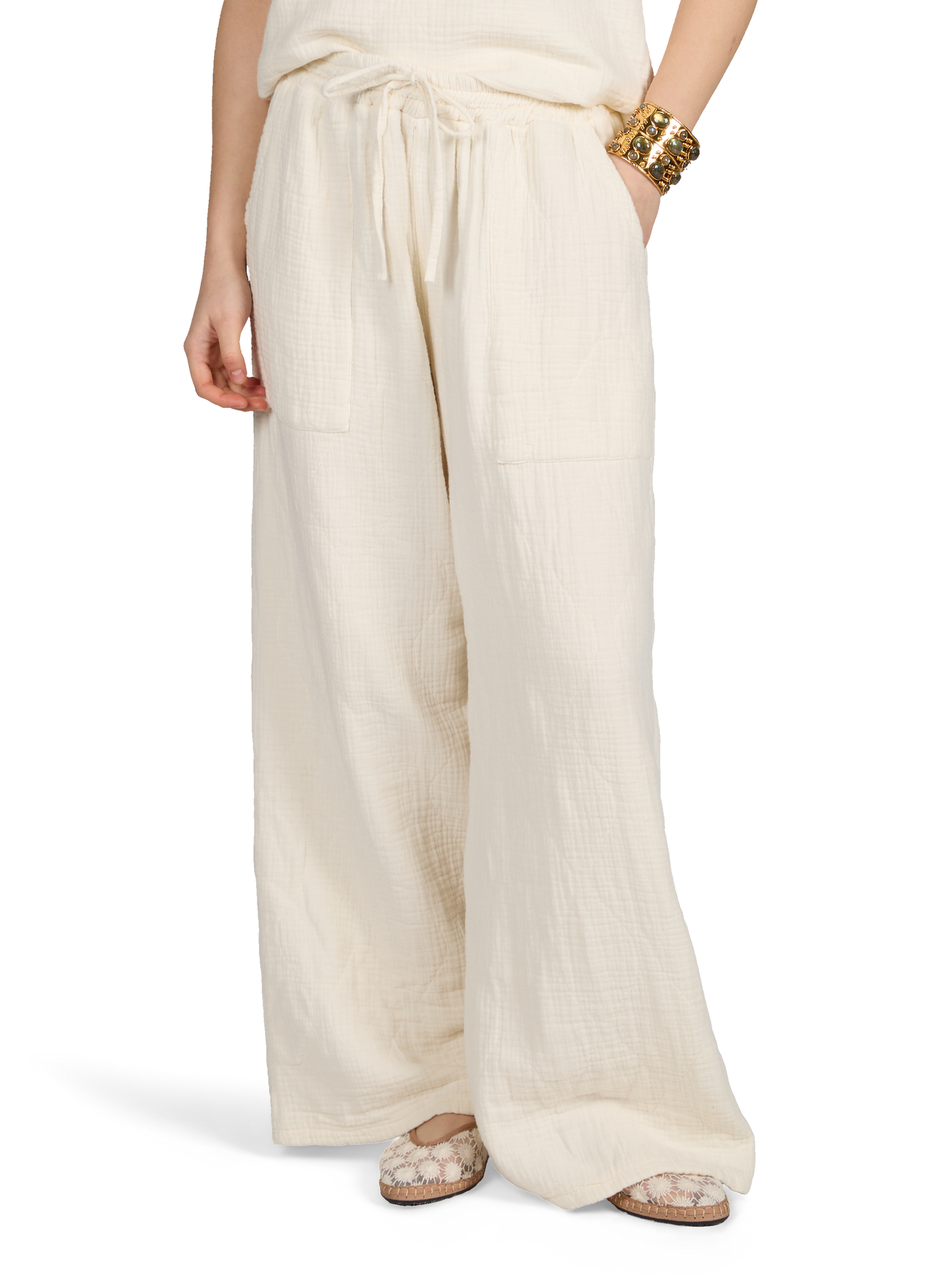 Phoenix straight quilted cotton trousers AOKYANOS Beige