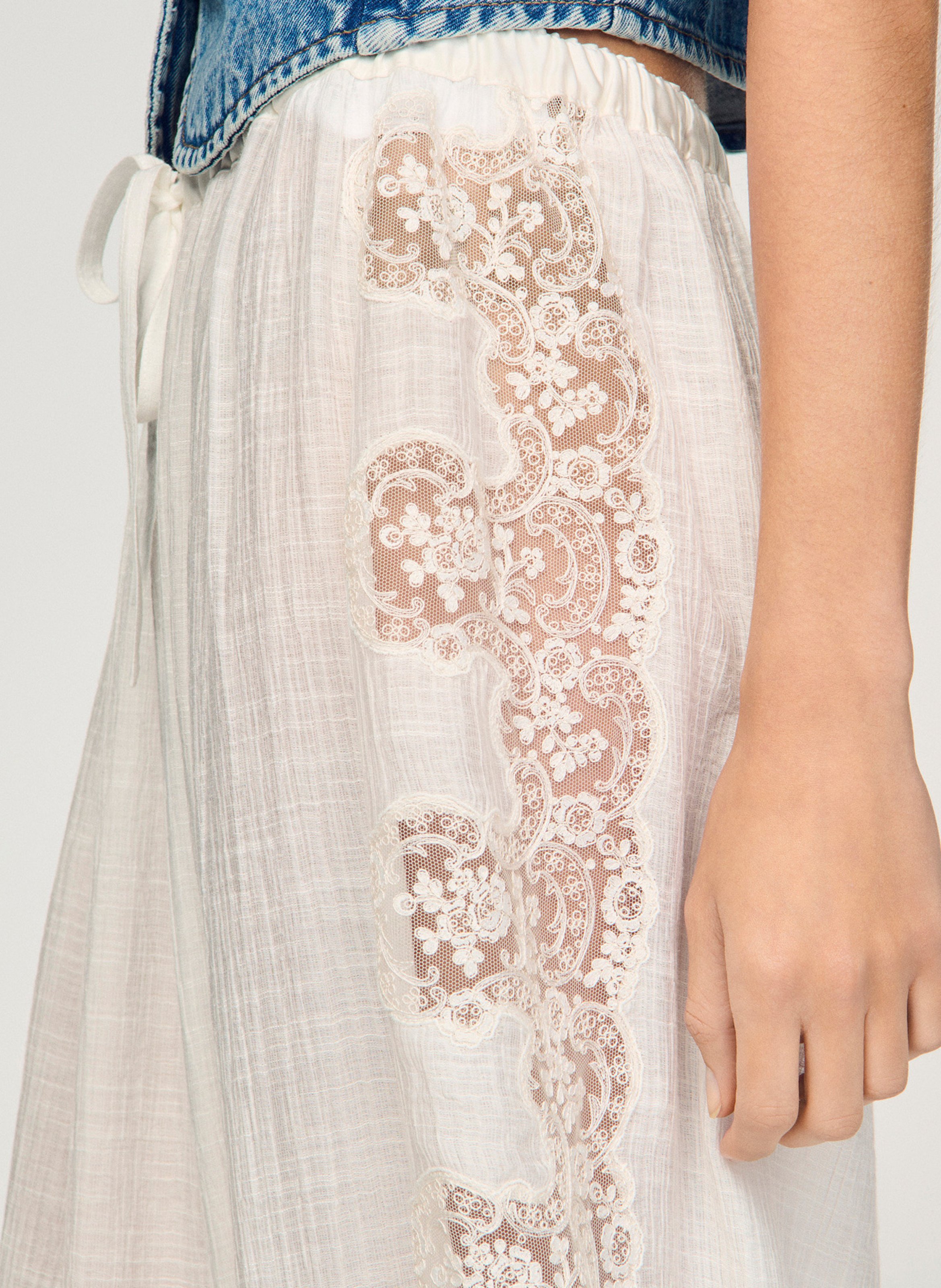 Pantalon large en dentelle SANDRO Blanc