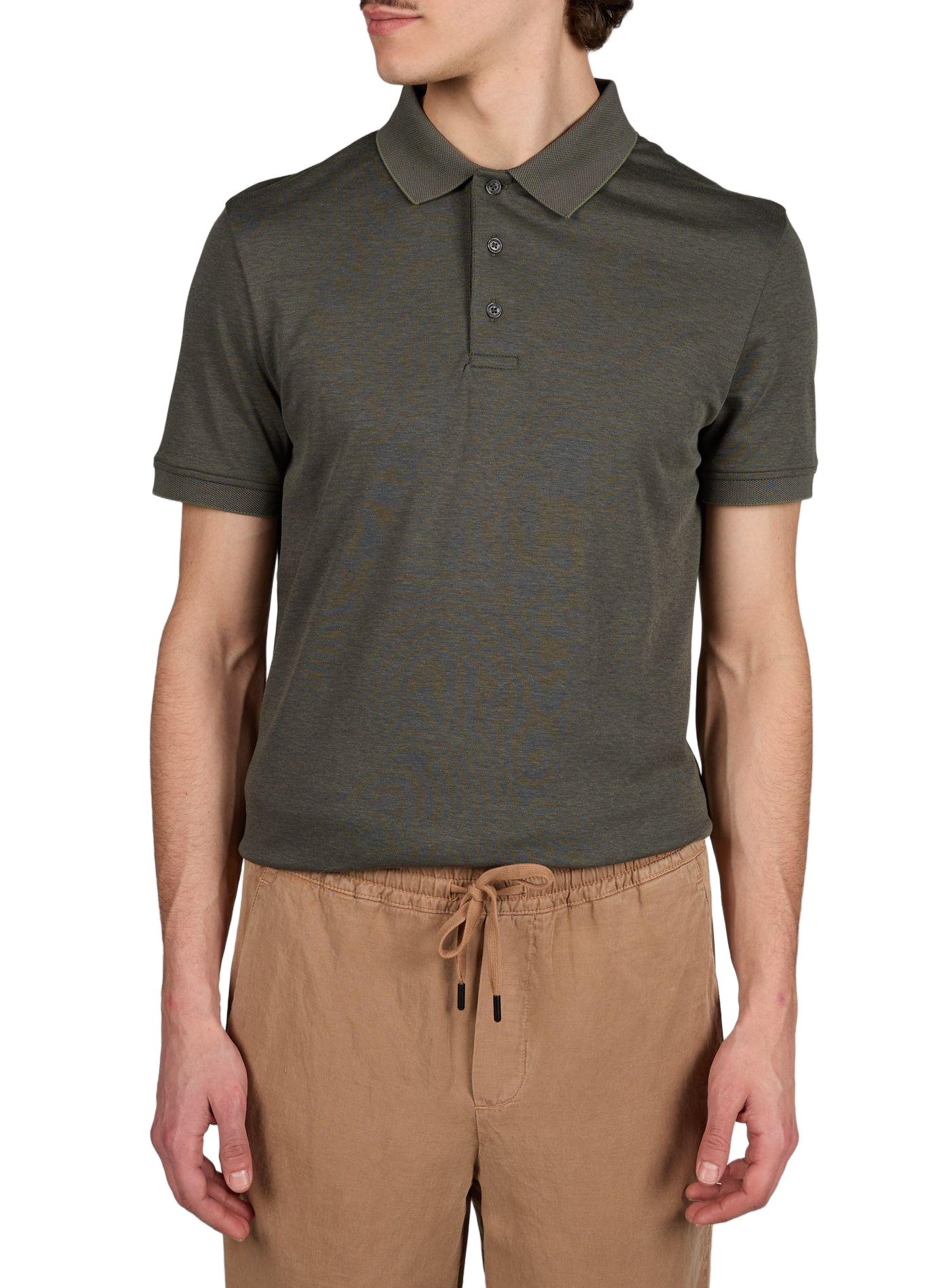 Solid short-sleeve polo in blended cotton STRELLSON Khaki