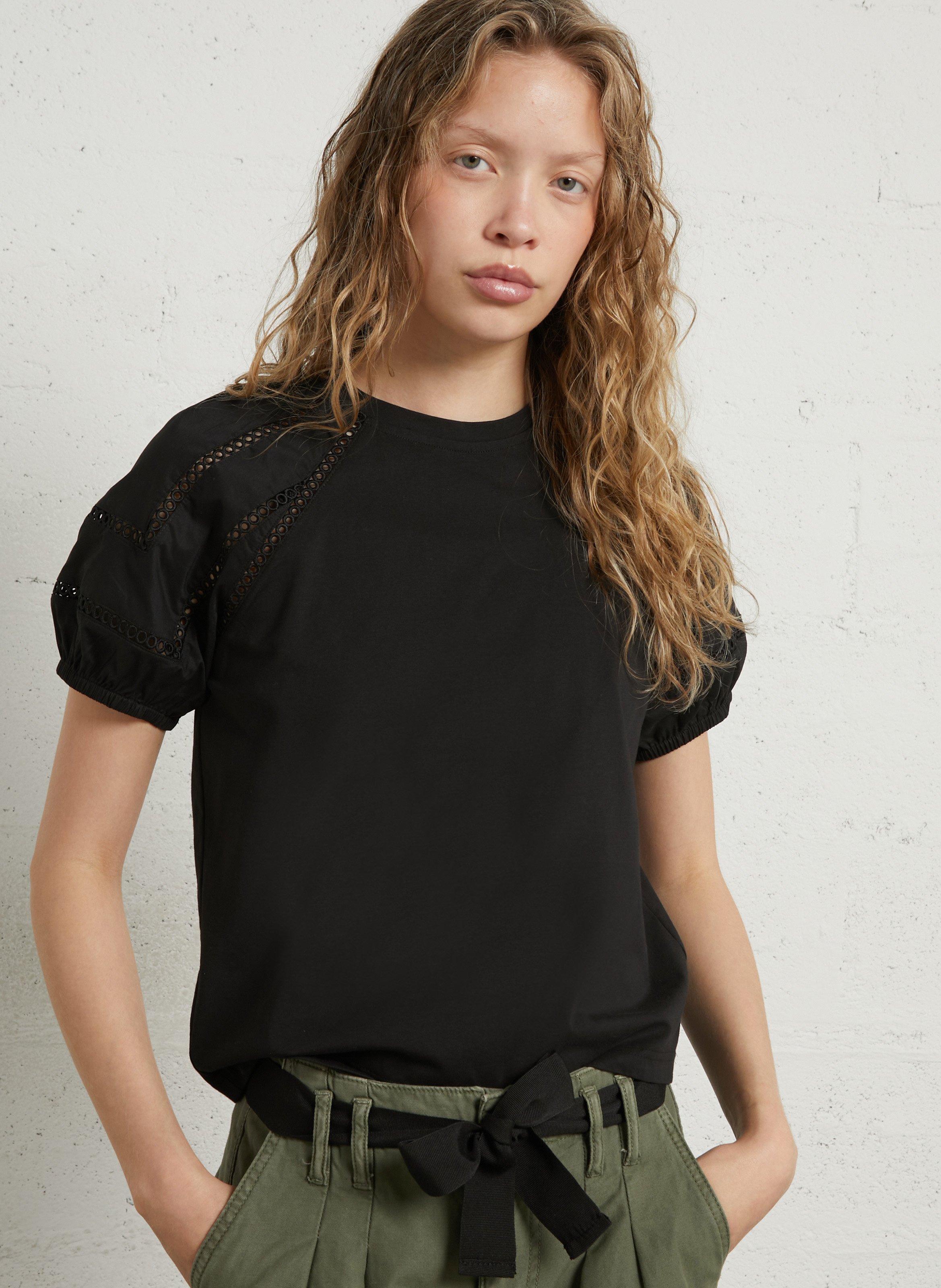 Top droit en coton mélangé lea MAISON 123 Noir