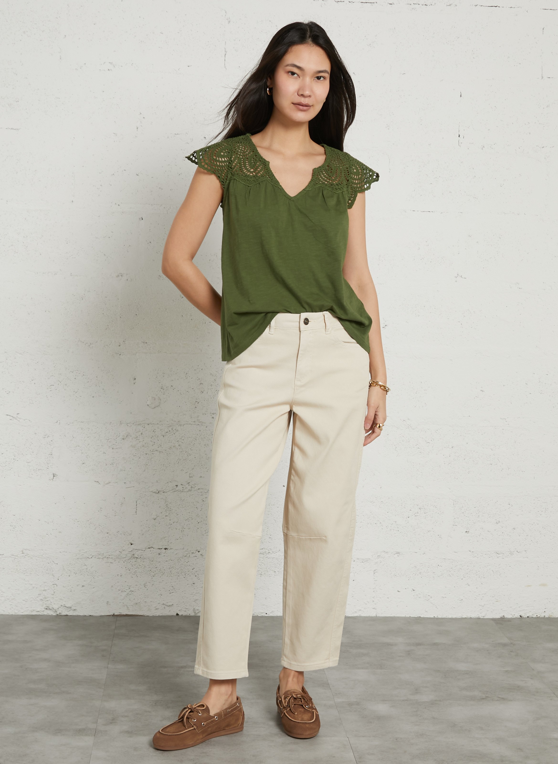 Jean large taille haute en coton mélangé robinson MAISON 123 Beige