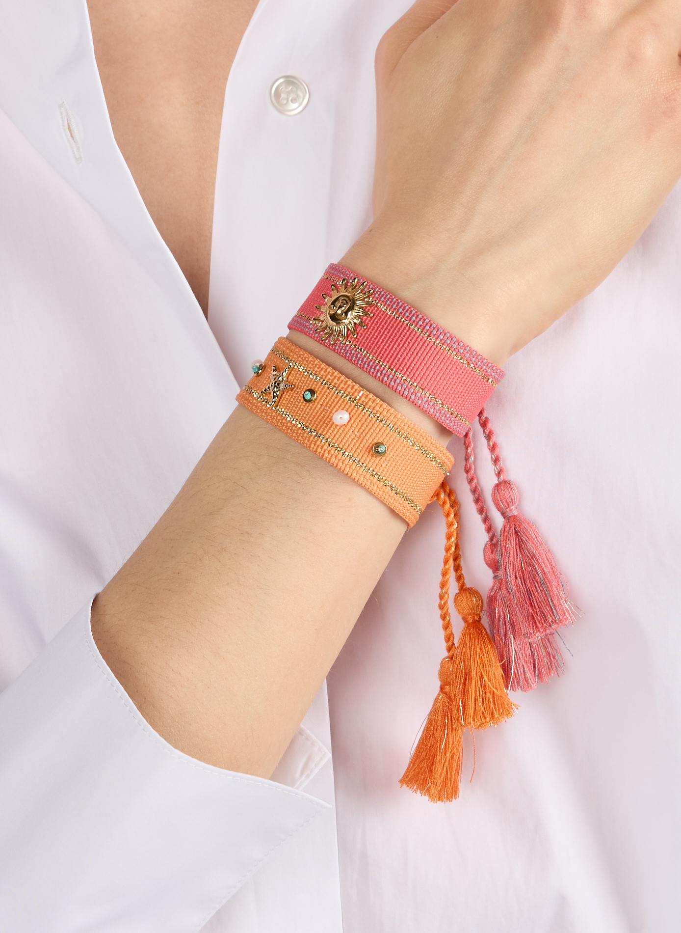 Lot de deux bracelets en tissu AU PRINTEMPS PARIS Rose