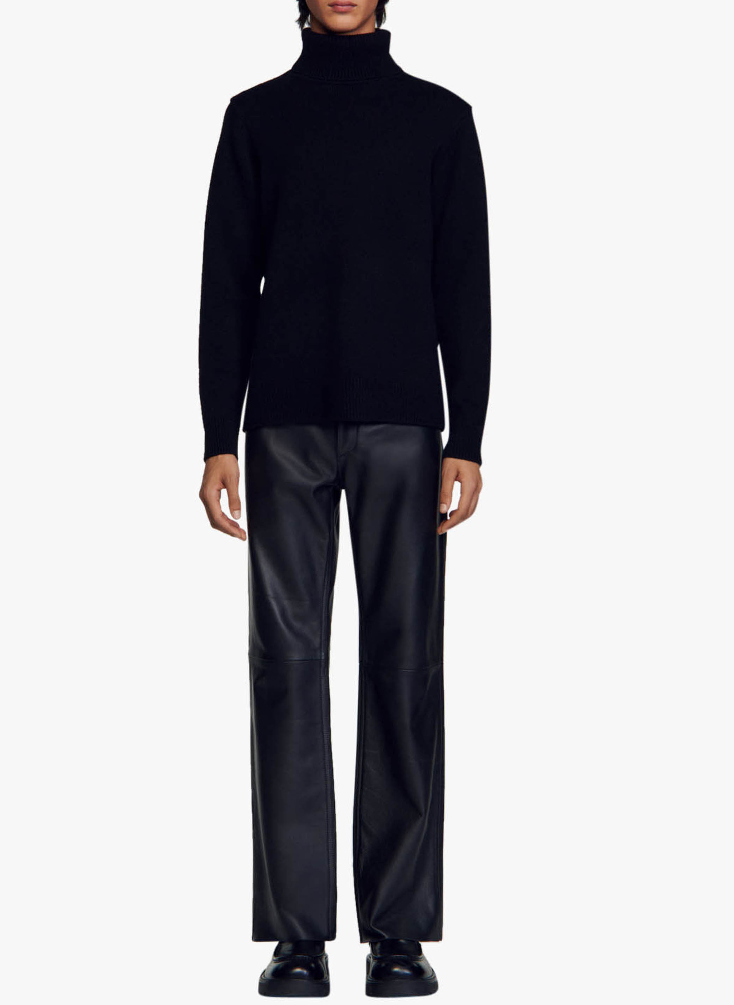 Pull droit col roulé en laine mélangée SANDRO Noir