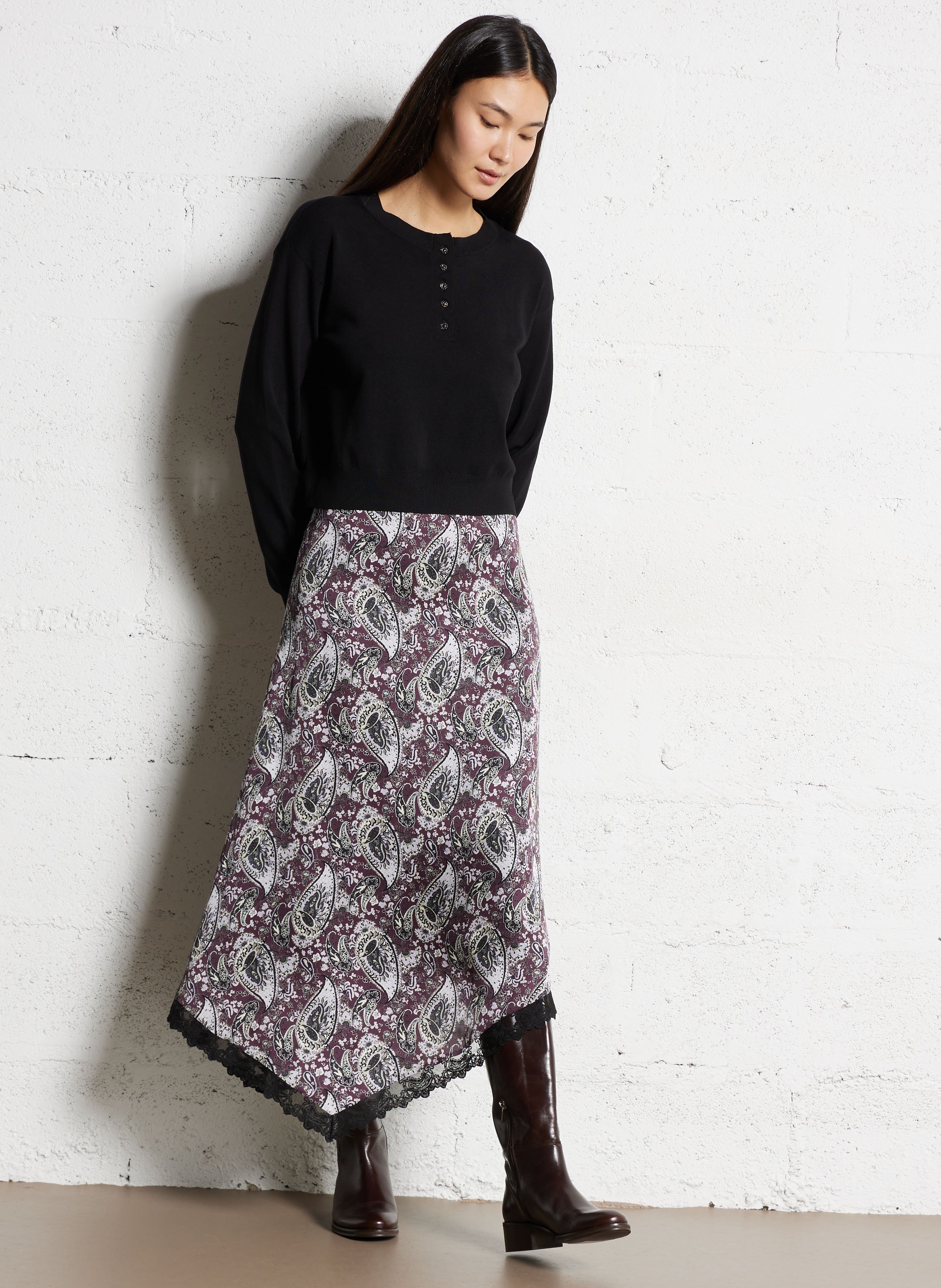 Jupe midi imprimée IKKS Violet