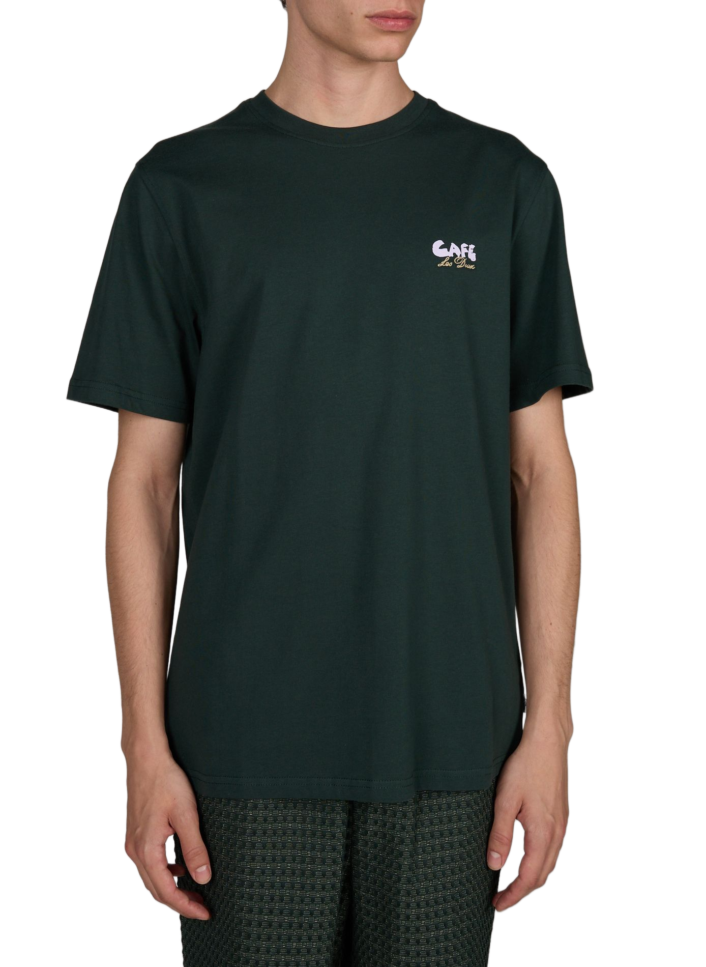 Straight t-shirt with embroidered print in cotton LES DEUX Green