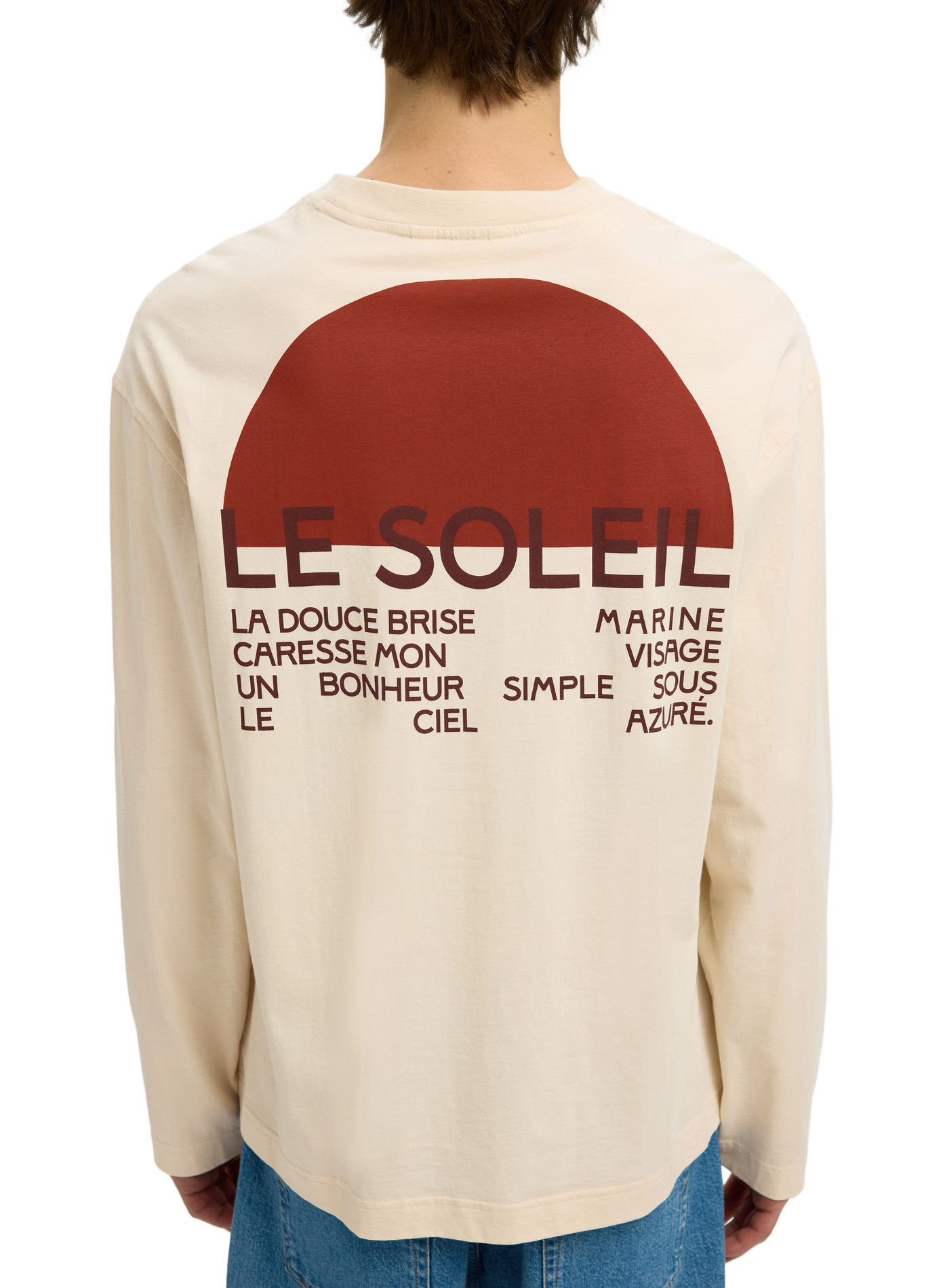 Long-sleeve printed cotton t-shirt SELECTED Beige