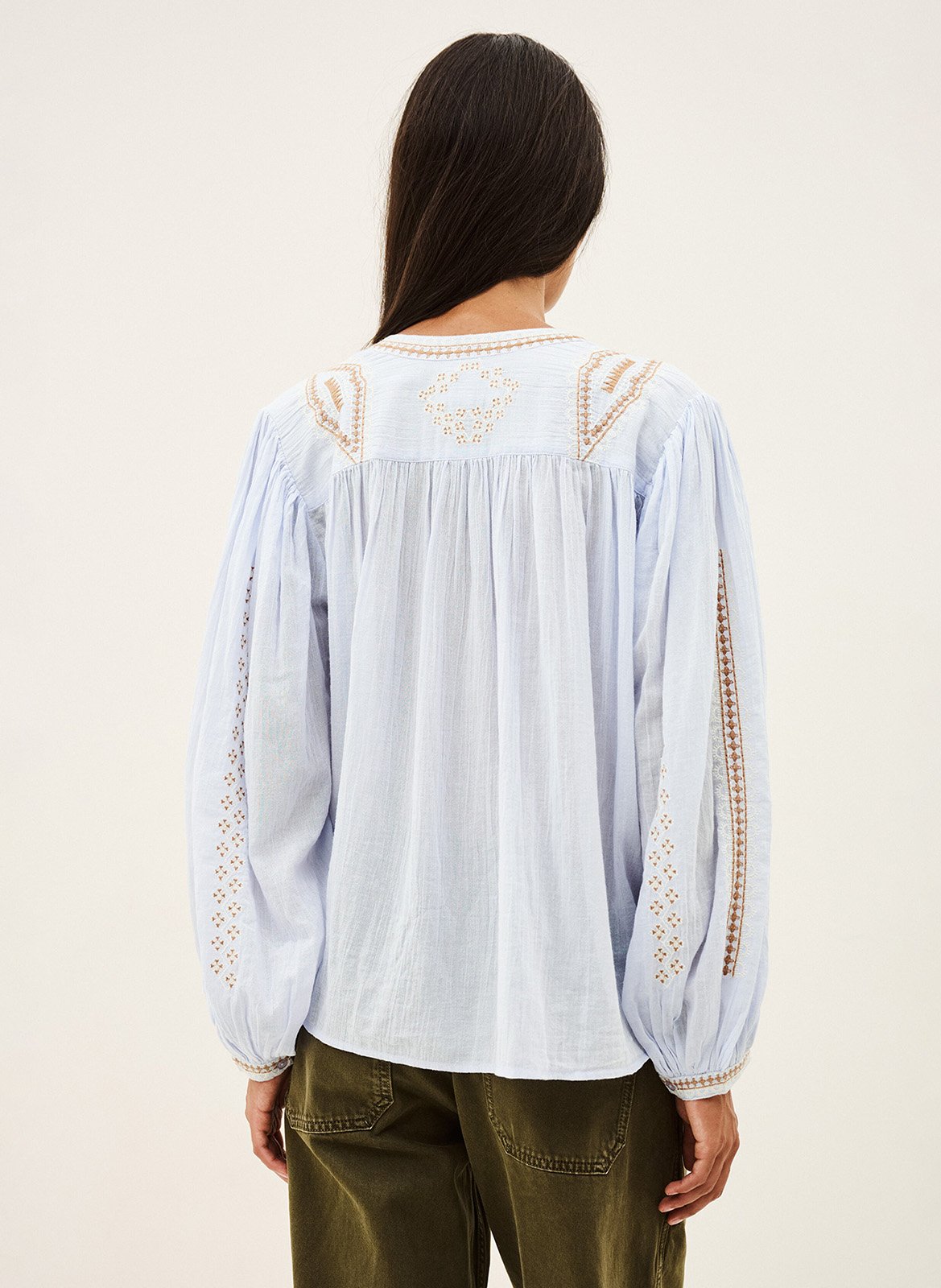 Oversized blouse met ronde hals en geborduurd katoen mona. BA&SH Blauw