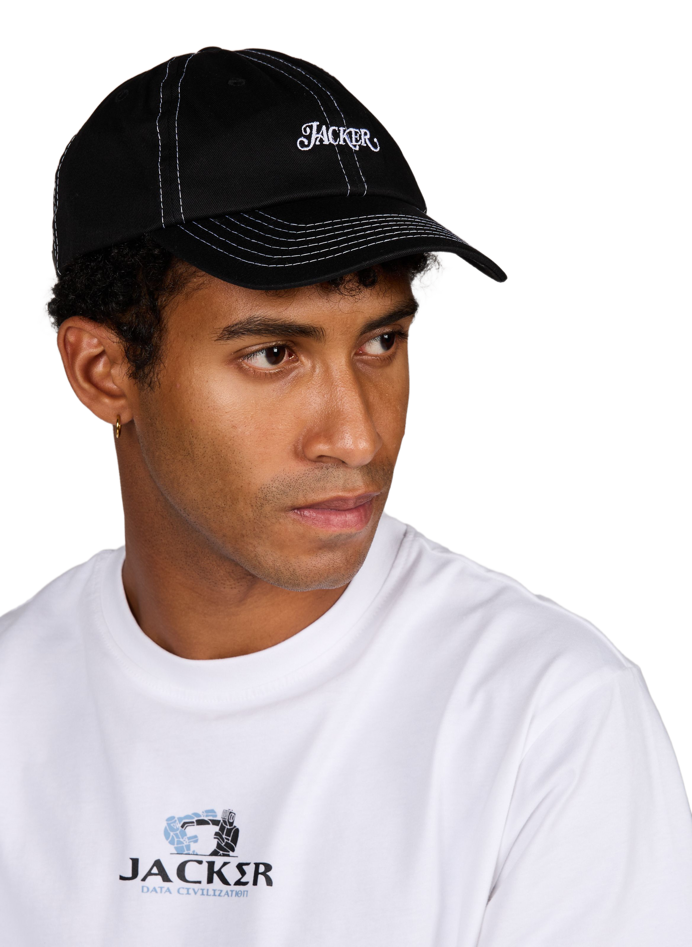 Baseballkappe mit gesticktem Logo aus Baumwolle JACKER. Schwarz