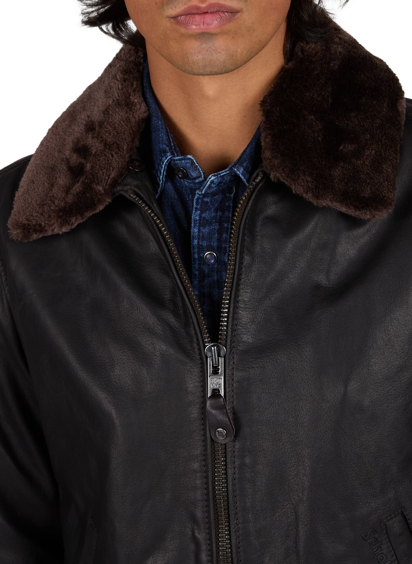 Straight leather jacket SCHOTT Brown