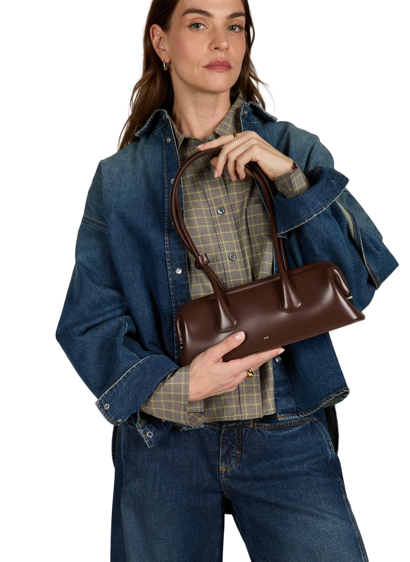Sac porté épaule Boat Wide Mini en cuir | Marron OSOI Femme